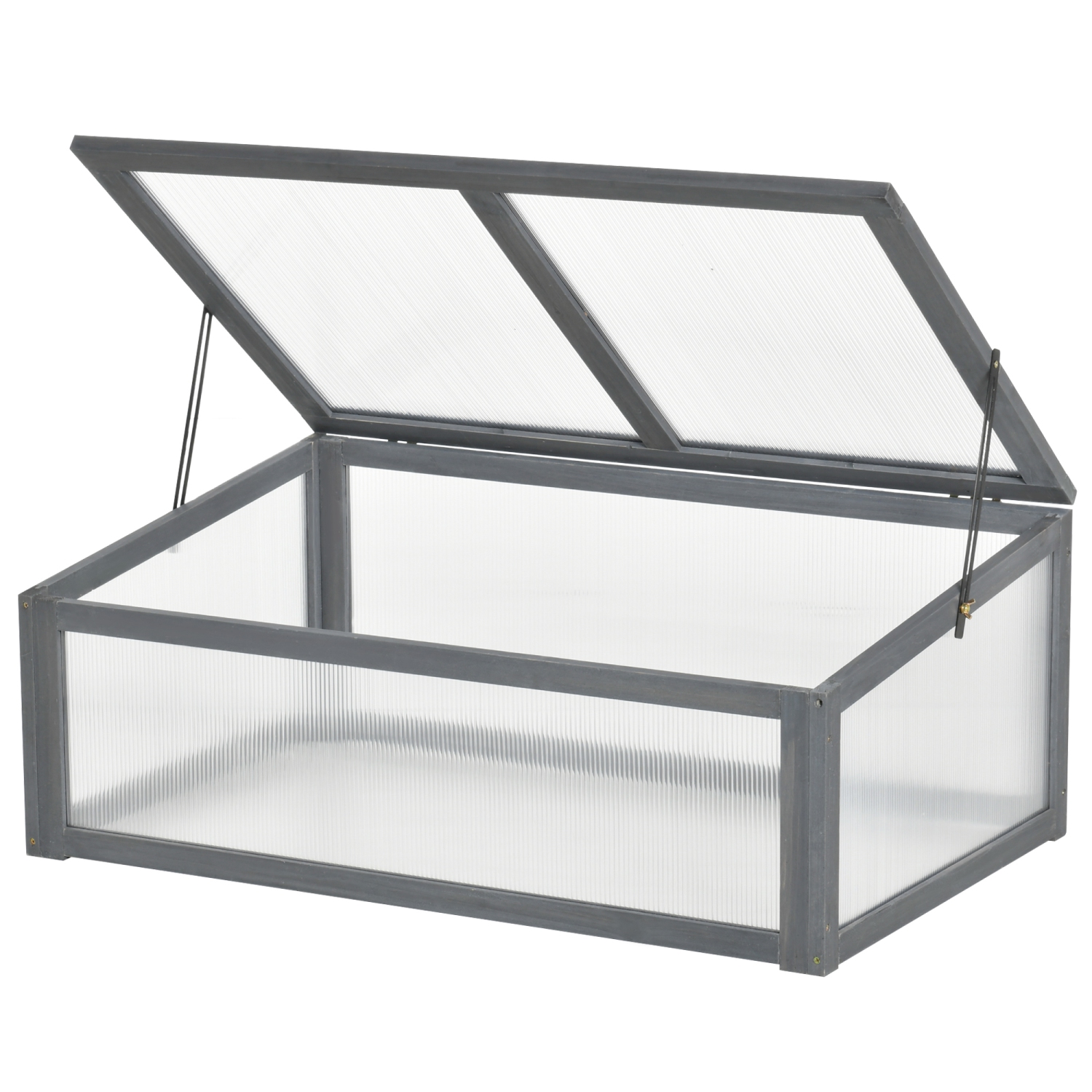 Outsunny 39" x 26" x 16" Wooden Cold Frame with Openable and Tilted Top Cover, Small Polycarbonate Planter Box for Flowers, Vegetables, Plants, Grey