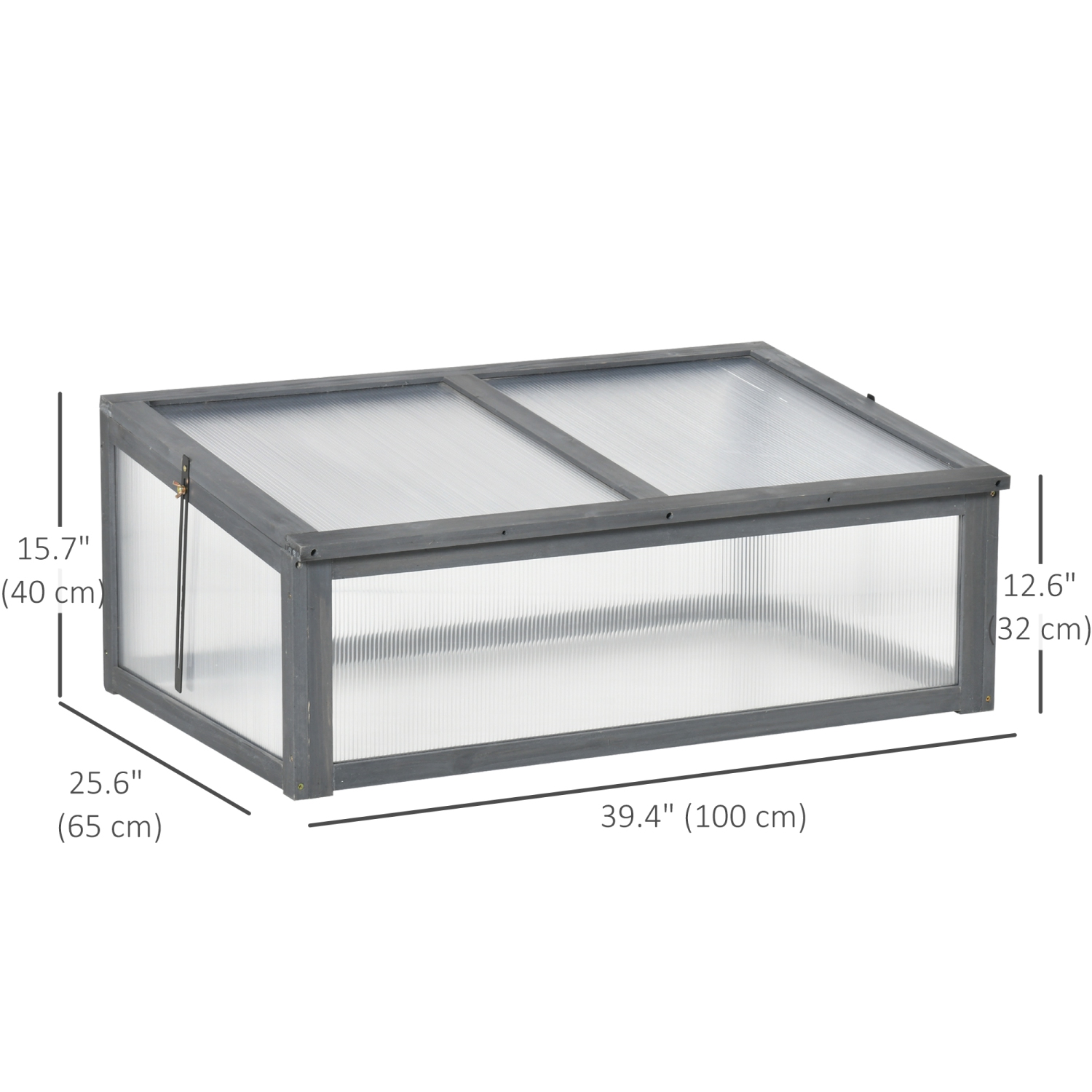 Outsunny 39" x 26" x 16" Wooden Cold Frame with Openable and Tilted Top Cover, Small Polycarbonate Planter Box for Flowers, Vegetables, Plants, Grey