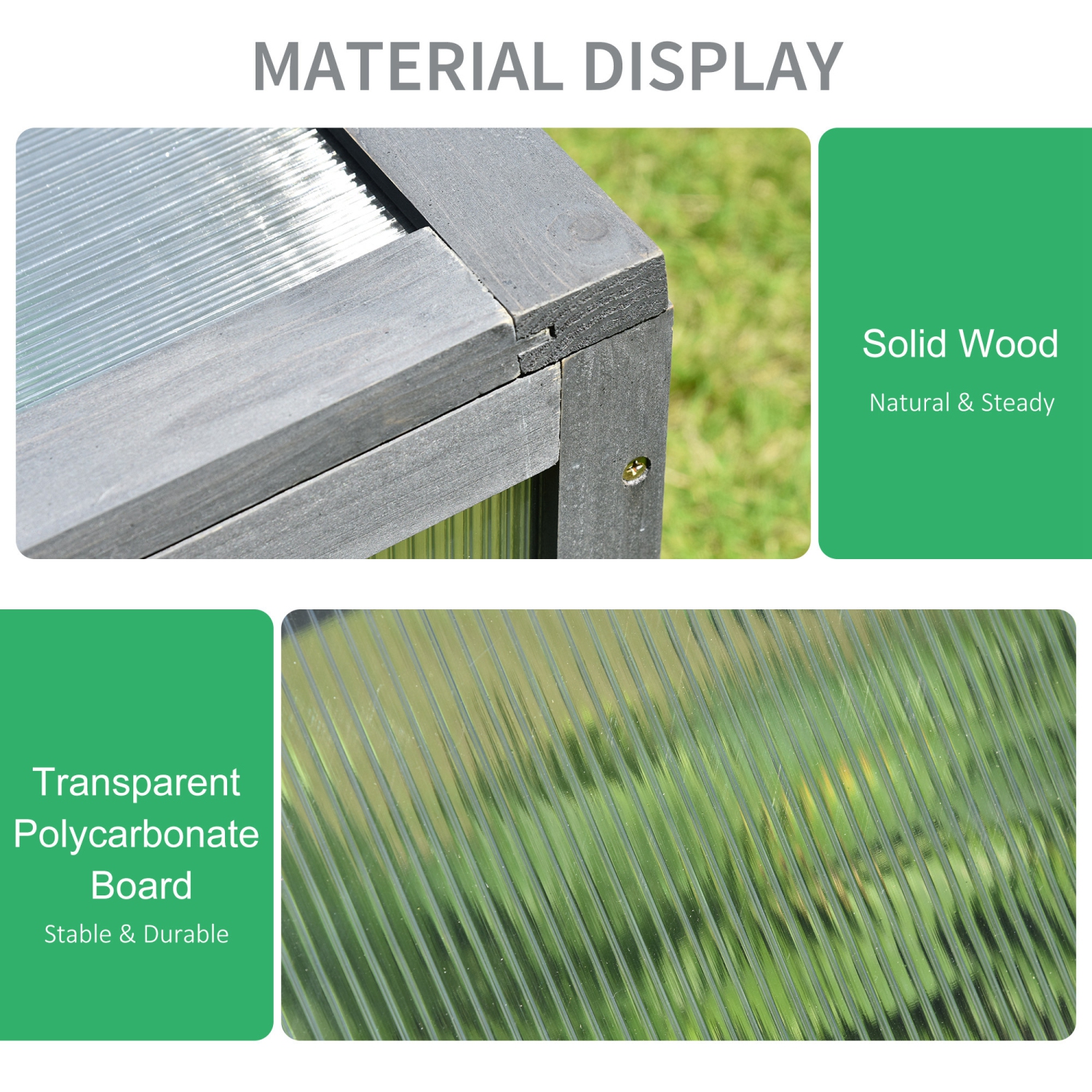 Outsunny 39" x 26" x 16" Wooden Cold Frame with Openable and Tilted Top Cover, Small Polycarbonate Planter Box for Flowers, Vegetables, Plants, Grey