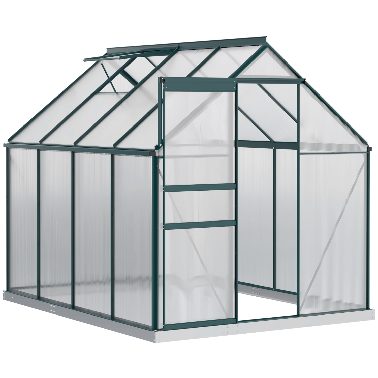 Greenhouse en polycarbonate Outsunny, 6 x 8 x 6,5 pi, maison verte avec évent de toit réglable, base galvanisée, porte coulissante pour jardin