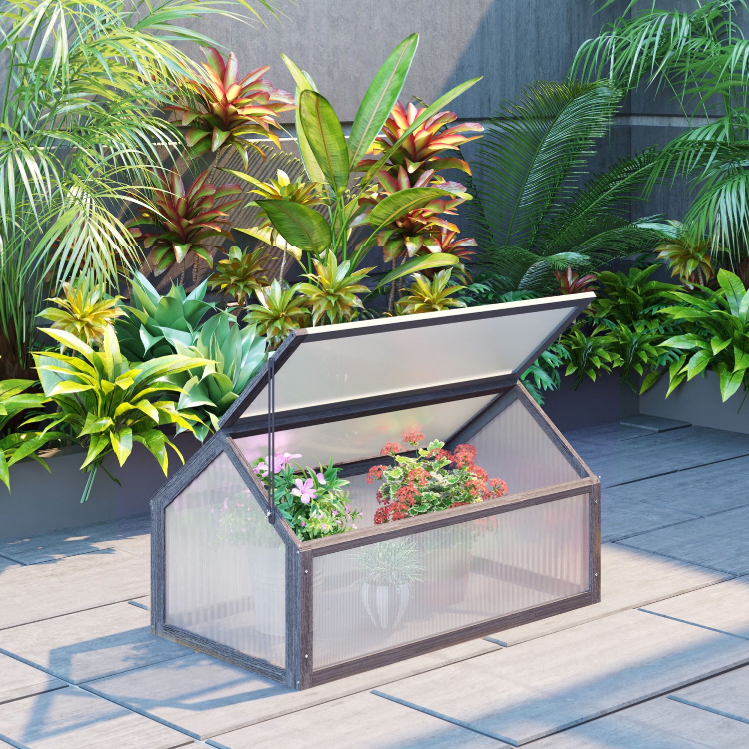 Outsunny Wooden Cold Frame Greenhouse Garden Portable Raised Planter with Openable Top for Indoor, Outdoor, Flowers, Vegetables, Plants, 35.5" x