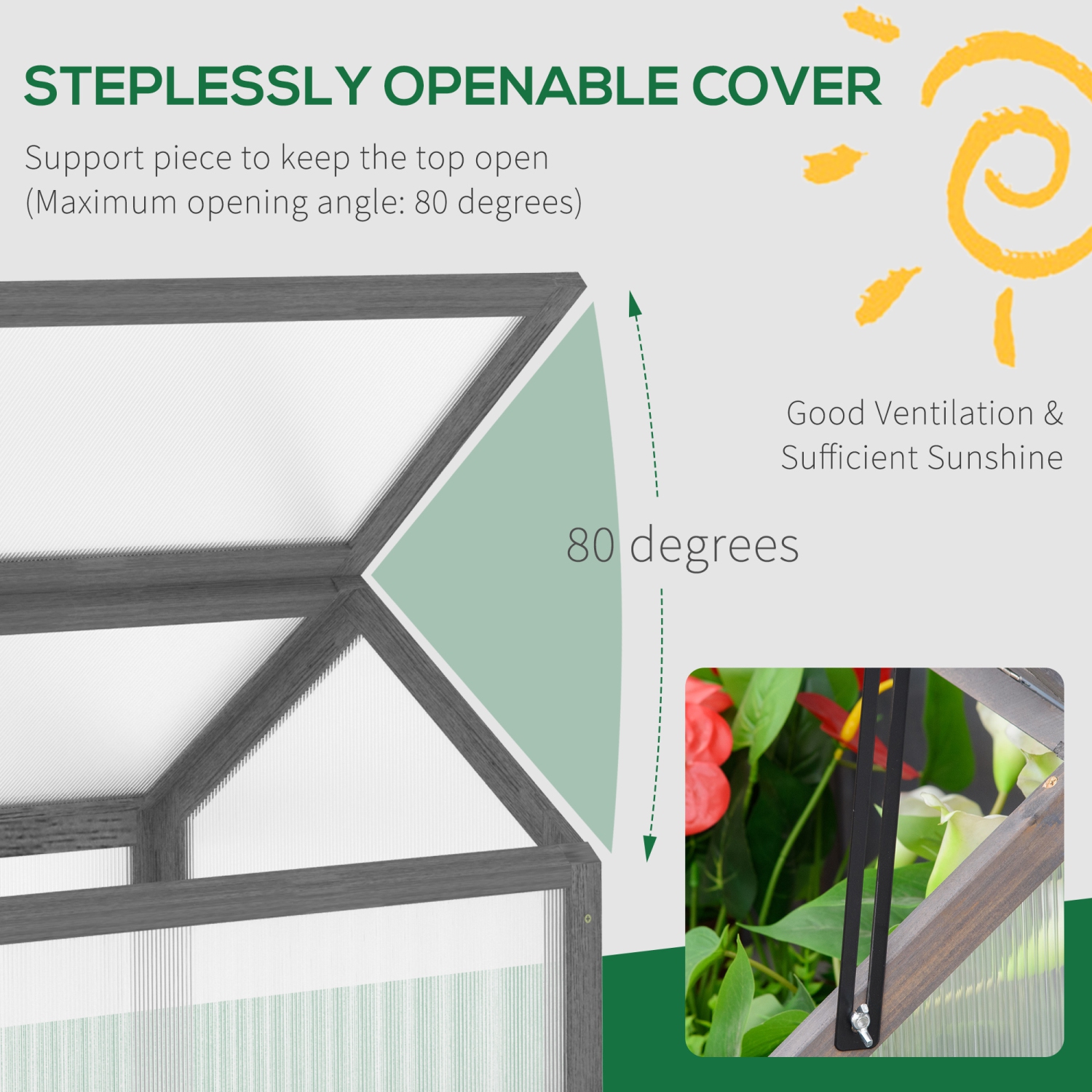 Outsunny Wooden Cold Frame Greenhouse Garden Portable Raised Planter with Openable Top for Indoor, Outdoor, Flowers, Vegetables, Plants, 35.5" x