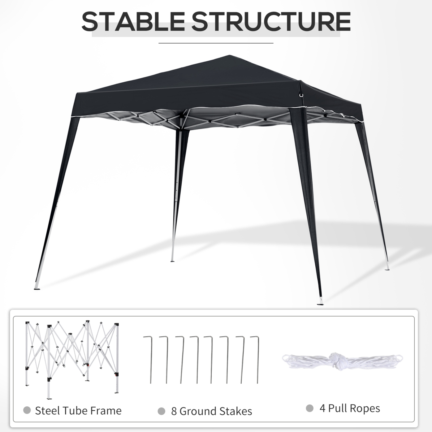 Outsunny 8' x 8' Pop Up Canopy Tent with Inclined Legs, Portable Party Tent Gazebo with Carrying Bag for Garden, Camping, Party, Picnic, Black