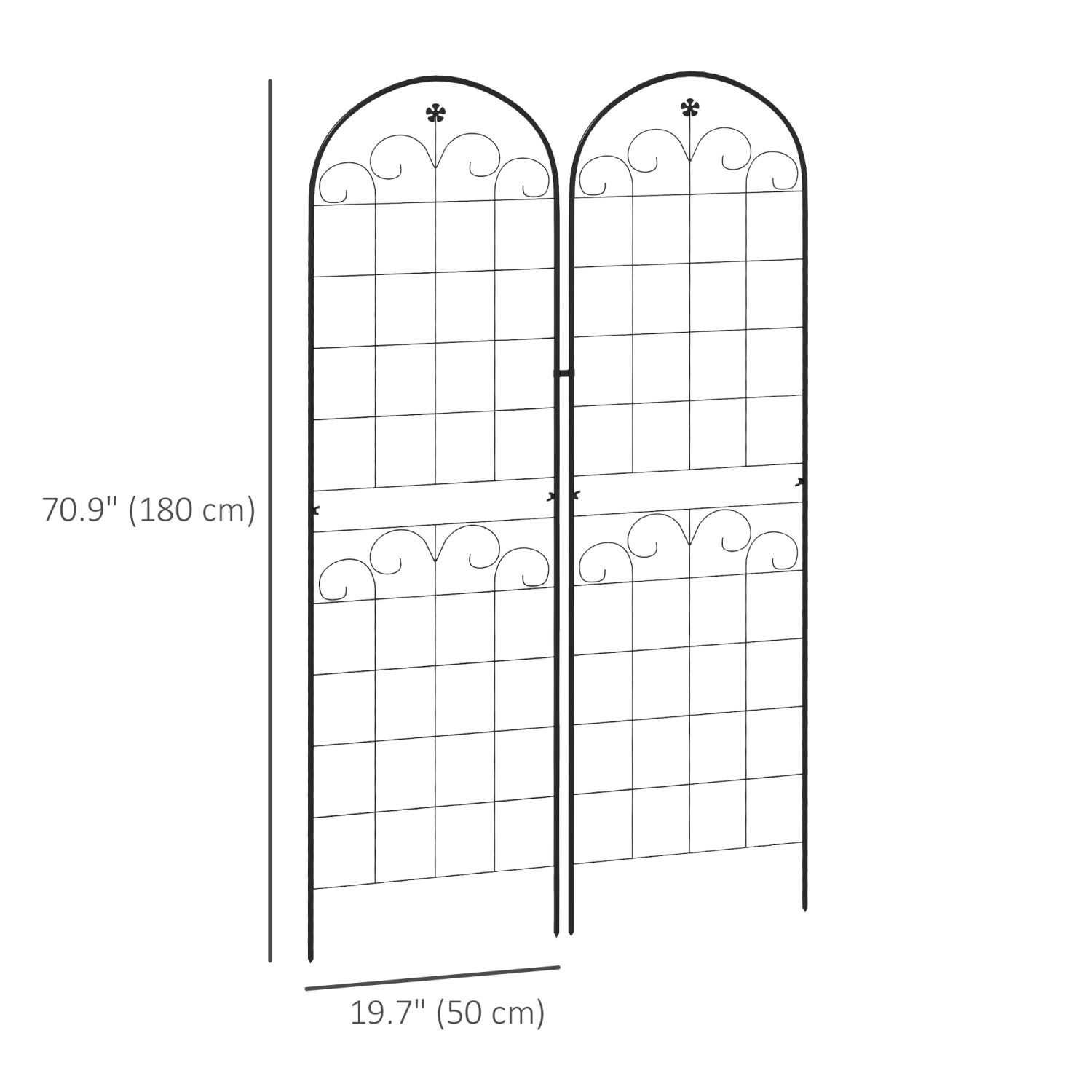 Outsunny 2 Pcs Garden Trellis for Climbing Plants, 71 x 20 in Outdoor Metal Trellis Plant Support Laces Trellises for Patio, Lawn, Backyard