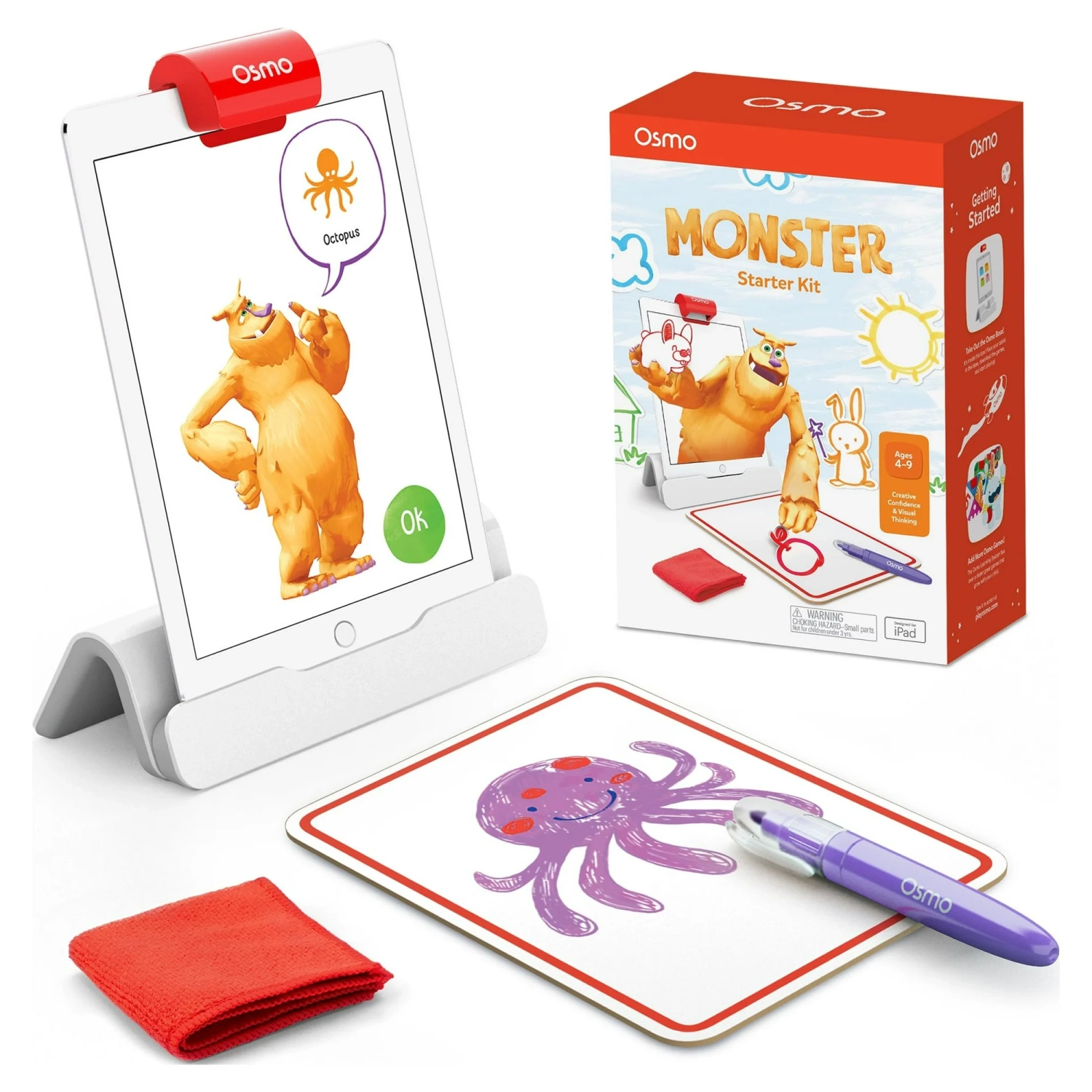 Osmo - Monster Starter Kit for iPad, Ages 5-10, 3 Educational Games, Learn Creative Drawing, Cartoon Drawing, Physics Toy, Erasable Drawing Board,
