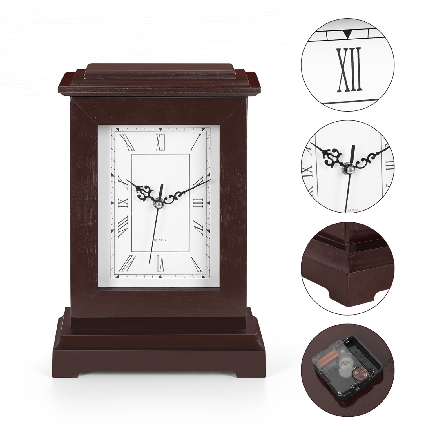 Classic Mahogany Desktop Clock with Hidden Storage Space