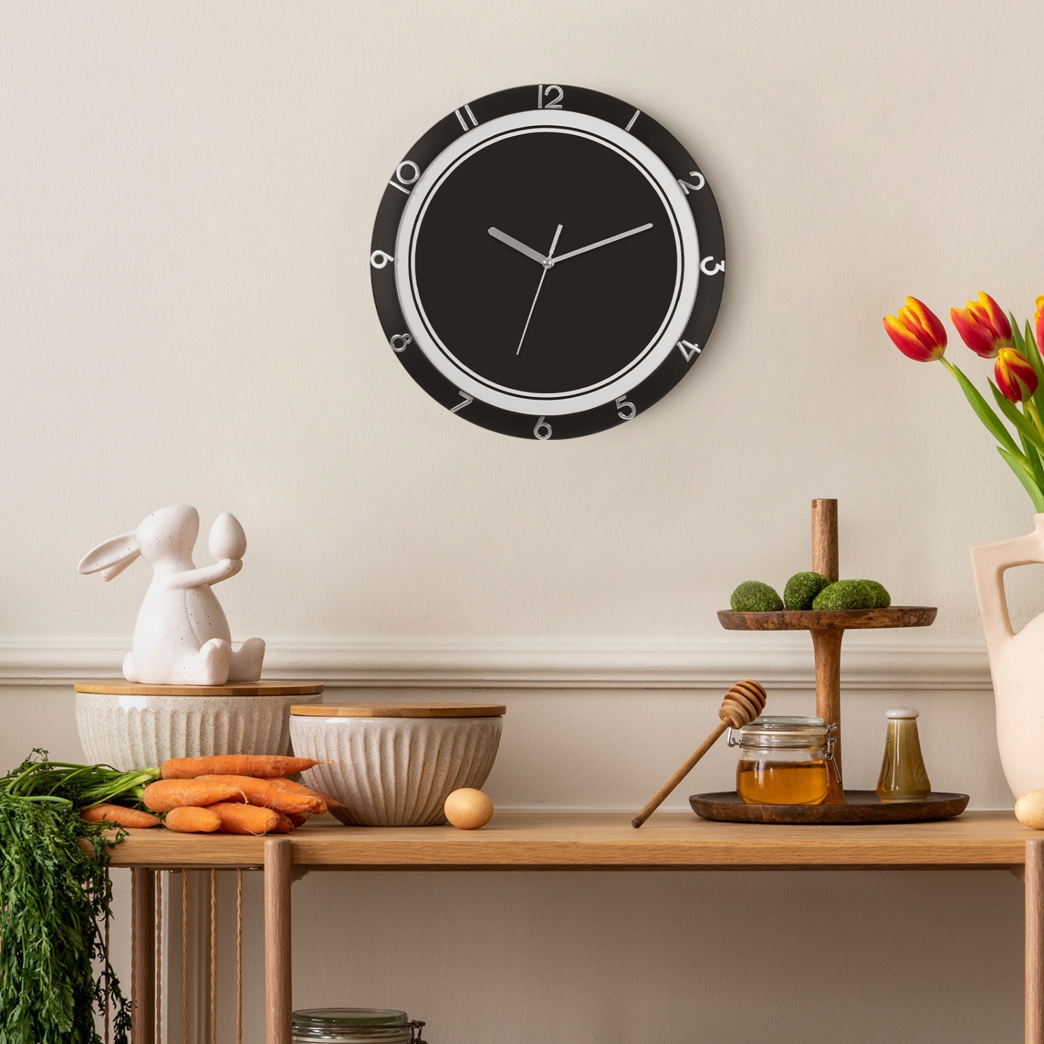 Modern Style 12-Inch Minimalist Black Plastic Wall Clock
