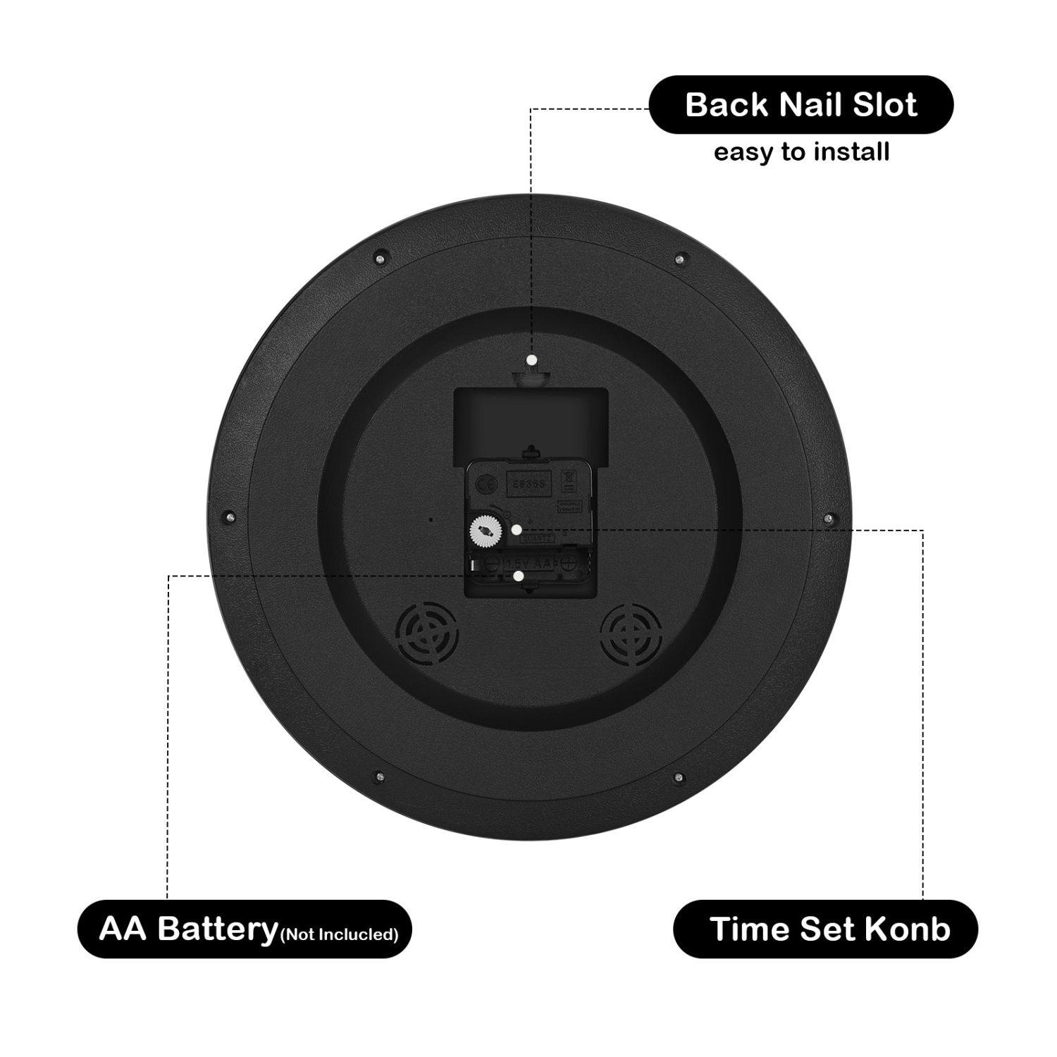Modern Style 12-Inch Minimalist Black Plastic Wall Clock