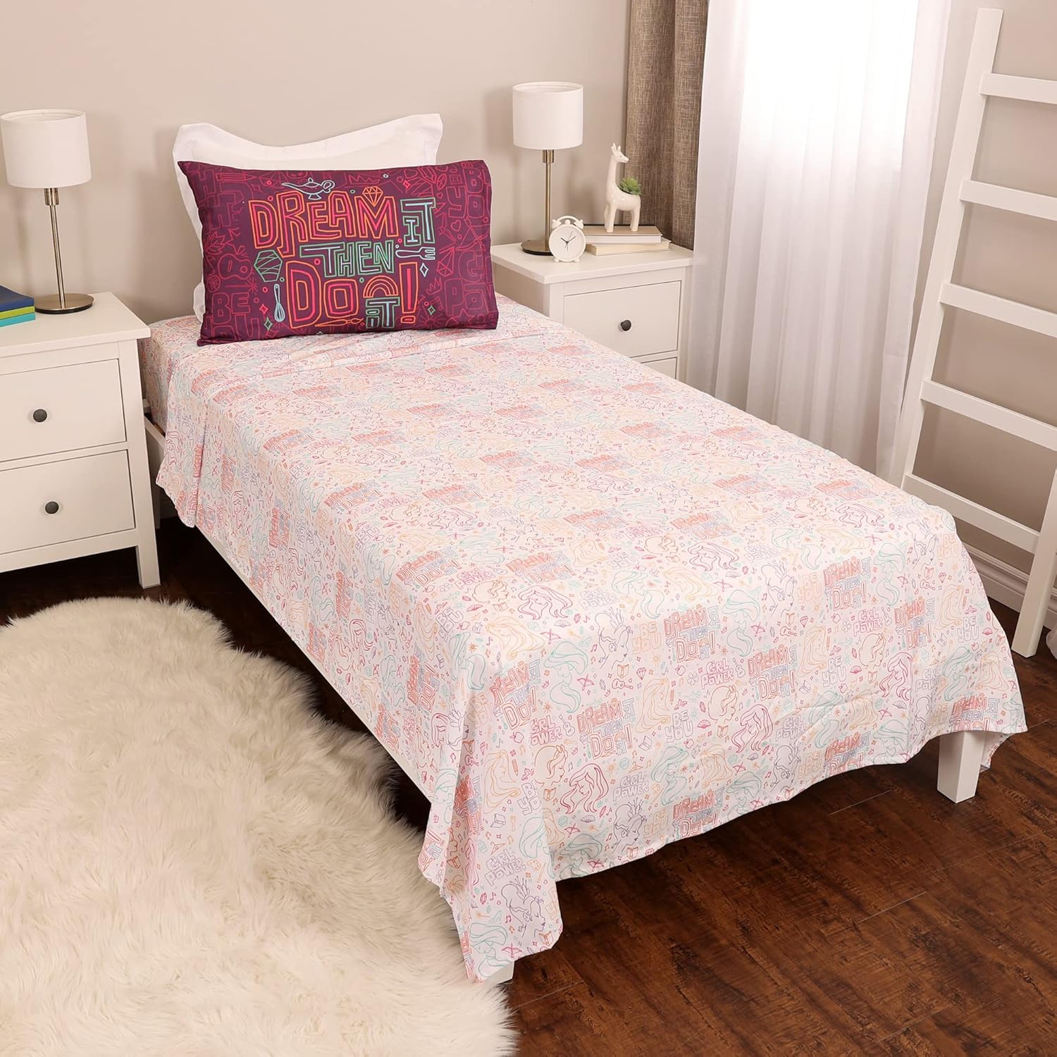 Disney Princess 3 Piece Twin Bedding Sheet Set for Kids - Flat Sheet, Fitted Sheet and Pillowcase