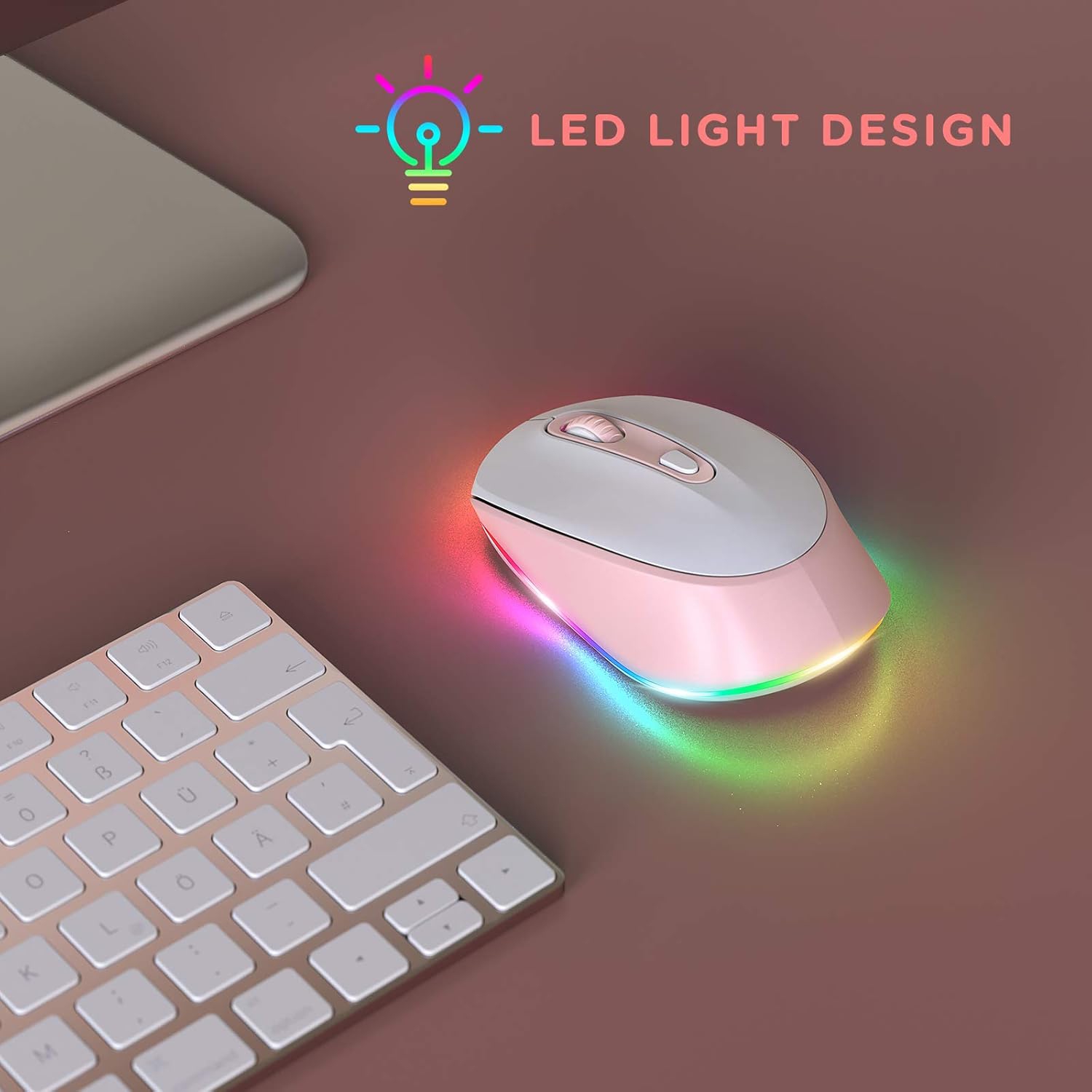 Wireless Mouse, Rechargeable Light Up Mouse for Laptop, Small Cordless Mice with Quiet Click LED Rainbow Lights for PC Computer Kids Chromebook