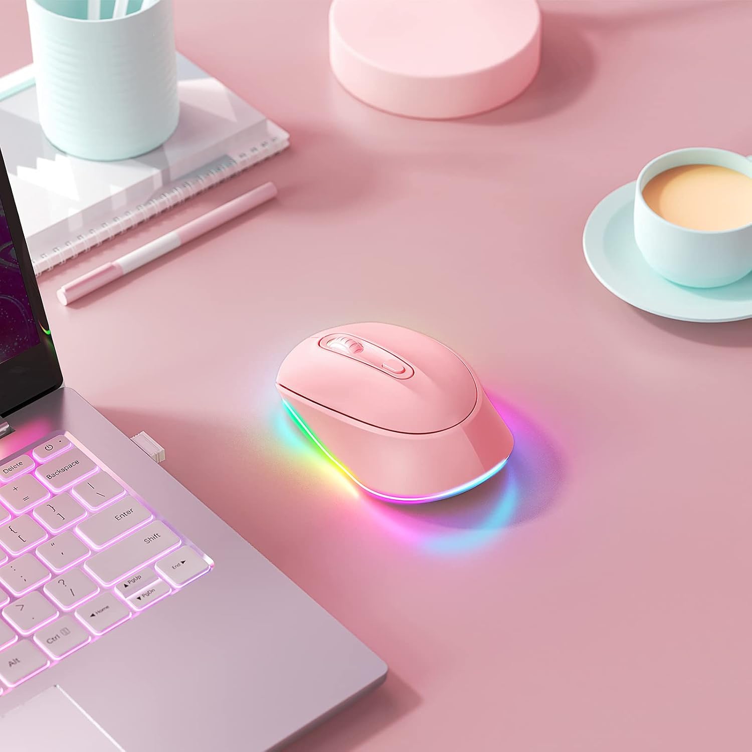 Wireless Mouse, Rechargeable Light Up Mouse for Laptop, Small Cordless Mice with Quiet Click LED Rainbow Lights for PC Computer Kids Chromebook