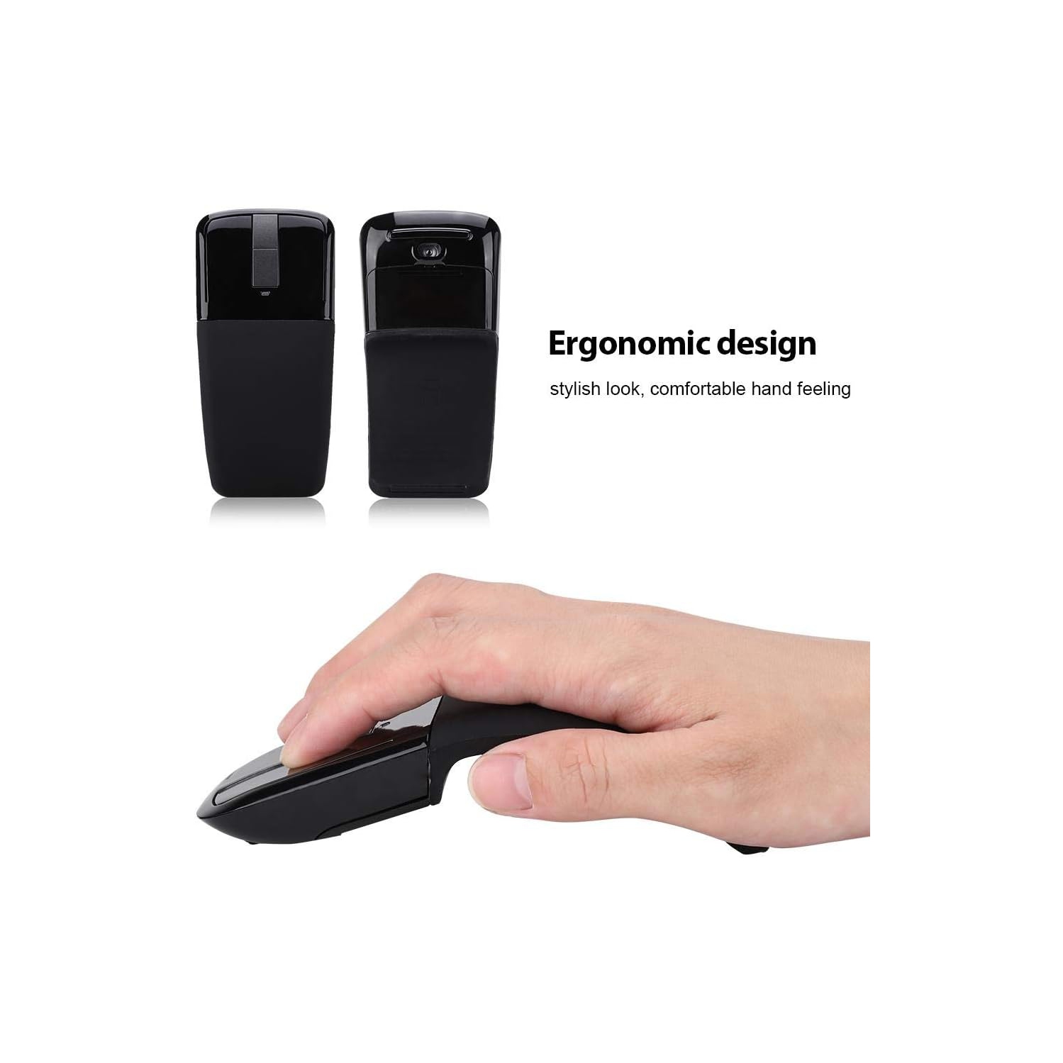2.4G Mouse 1600DPI Ergonomic Foldable Optical Touch Mouse with USB Receiver Suitable for PC Laptop for Notebook