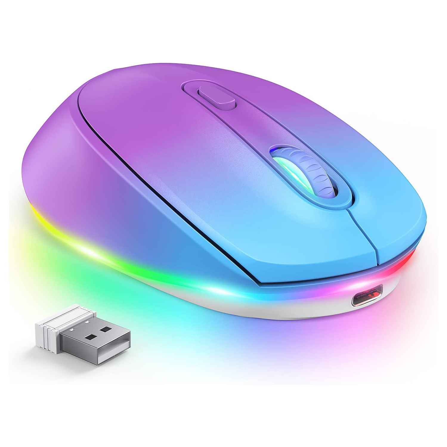 Wireless Mouse, Rechargeable Light Up Mouse for Laptop, Small Cordless Mice with Quiet Click LED Rainbow Lights for PC Computer Chromebook Windows