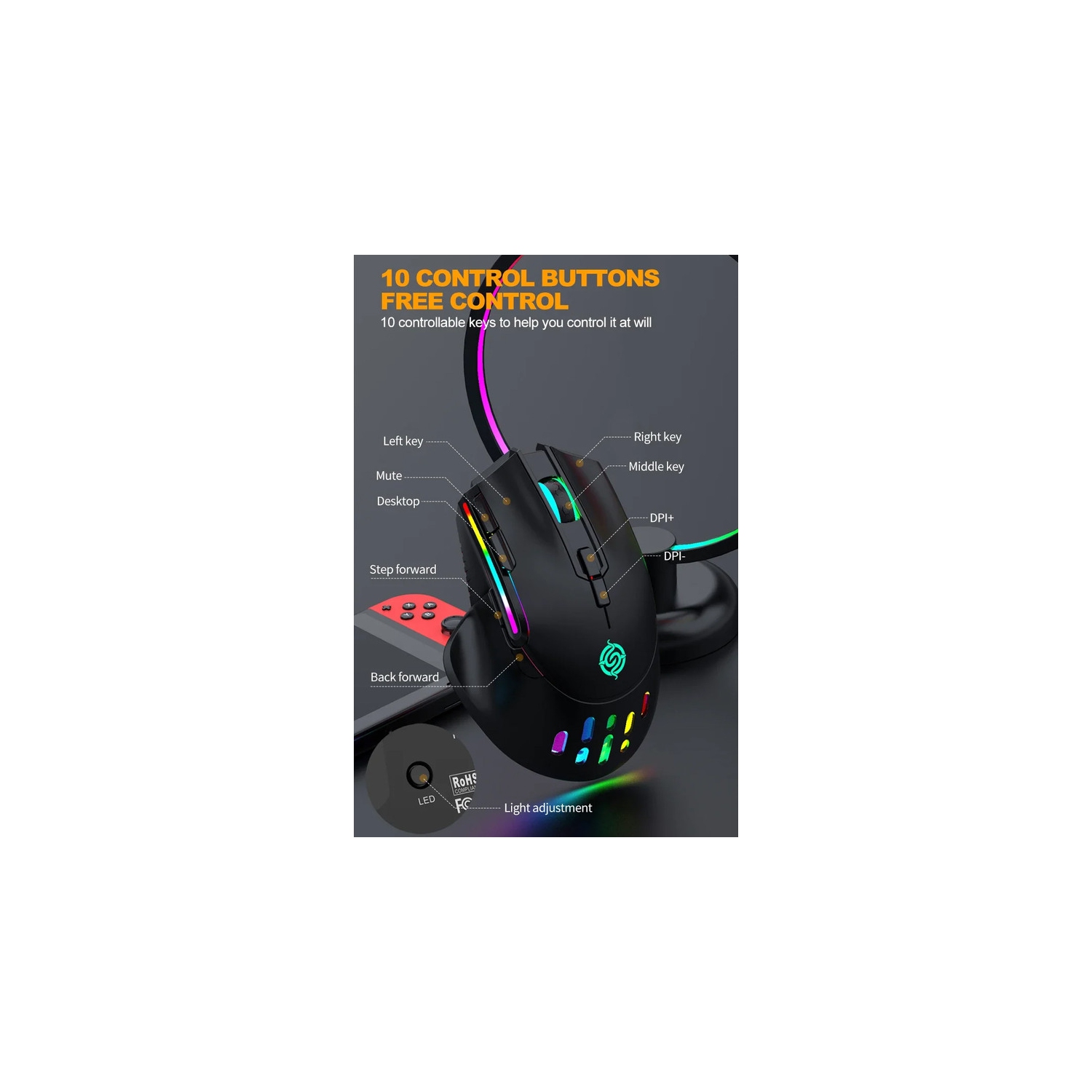 Souris de jeu sans fil rechargeable RVB eSports Ordinateur de bureau coloré Ordinateur portable Office Accessoires de jeu Souris