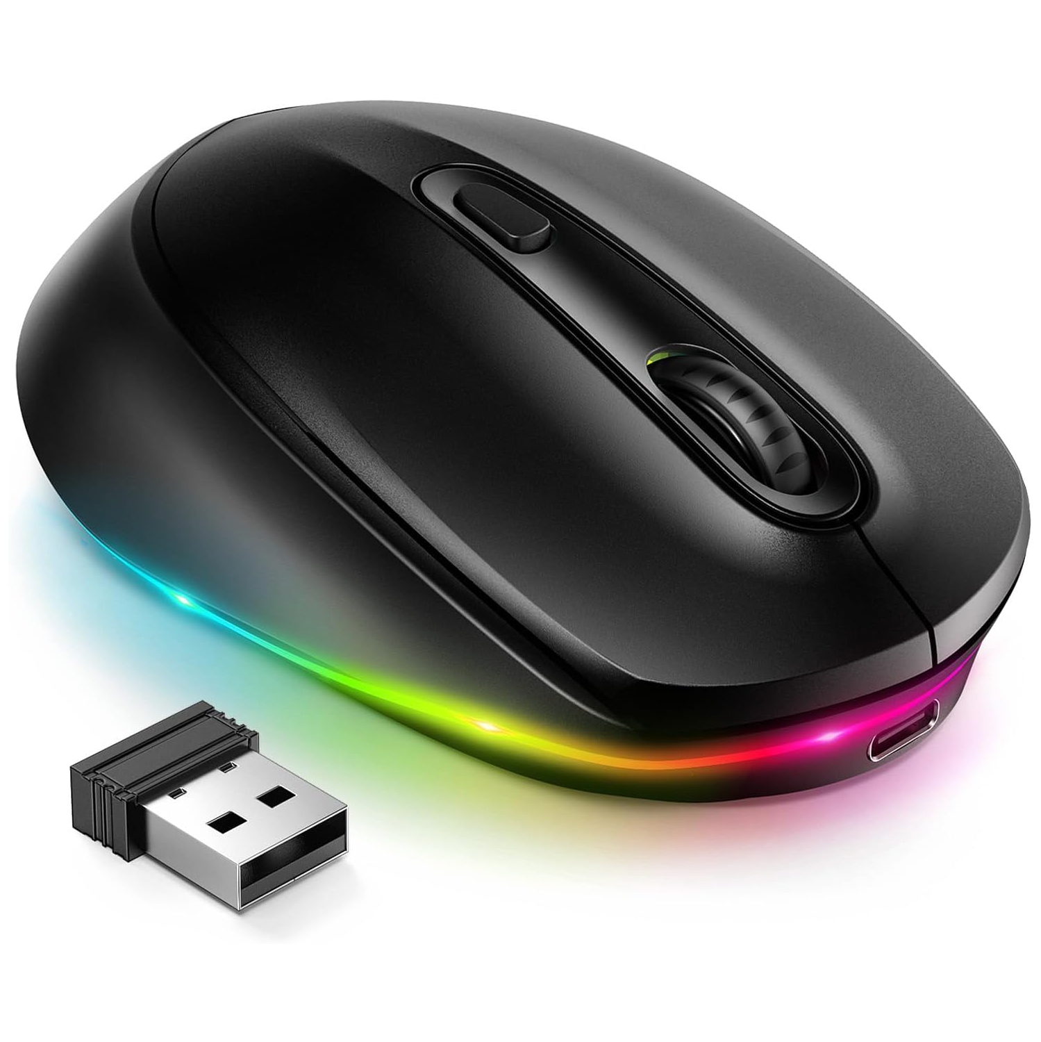 Rechargeable Wireless Mouse -Light Up Mouse for Laptop, Small Cordless Mice with Quiet Click & LED Lights for Kids' Chromebook, Windows, Mac PC