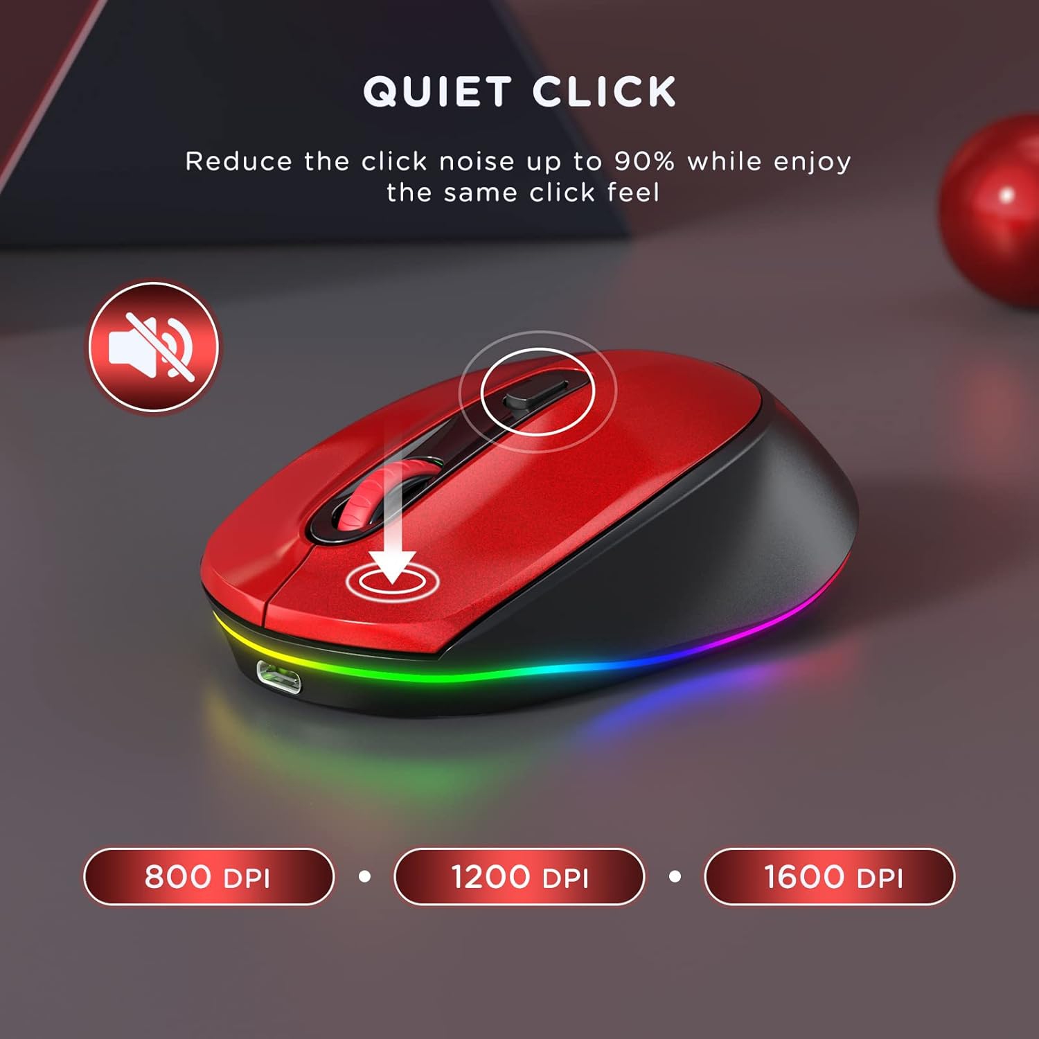 Wireless Mouse, Rechargeable Light Up Mouse for Laptop, Small Cordless Mice with Quiet Click LED Rainbow Lights for PC Laptop Kids Chromebook Windows