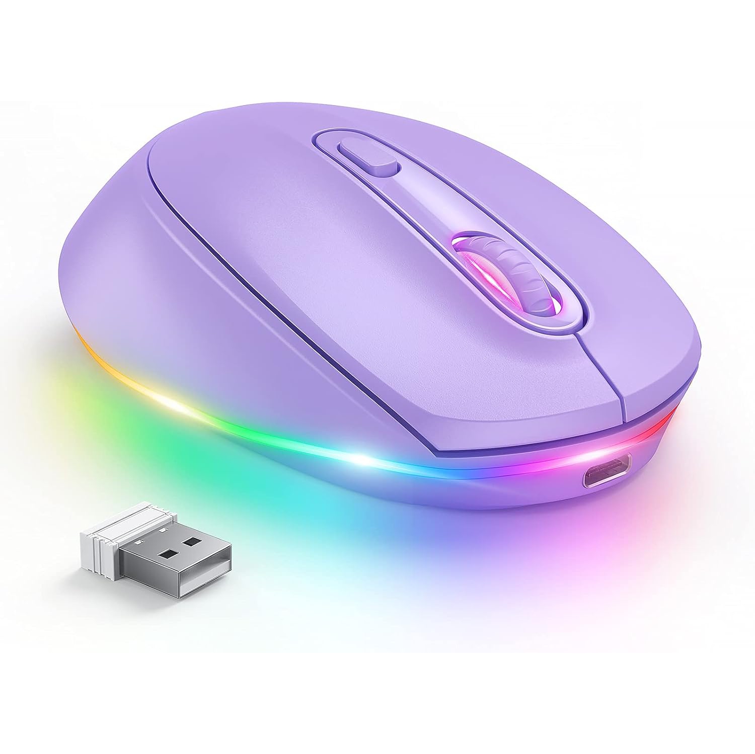 Wireless Mouse, Rechargeable Light Up Mouse for Laptop, Small Cordless Mice with Quiet Click LED Rainbow Lights for PC Computer Kids Chromebook