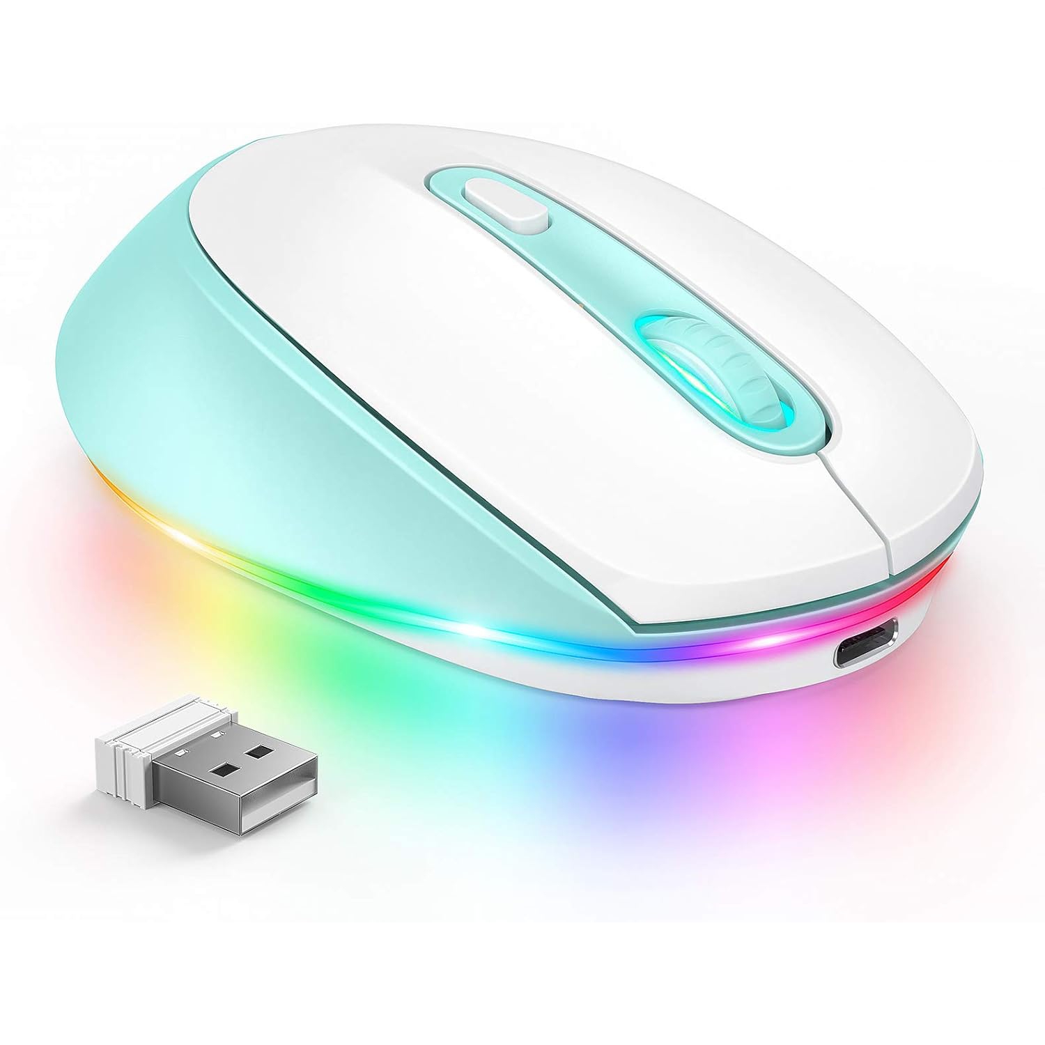 Wireless Mouse, Rechargeable Light Up Mouse for Laptop, Small Cordless Mice with Quiet Click LED Rainbow Lights for PC Computer Kids Chromebook
