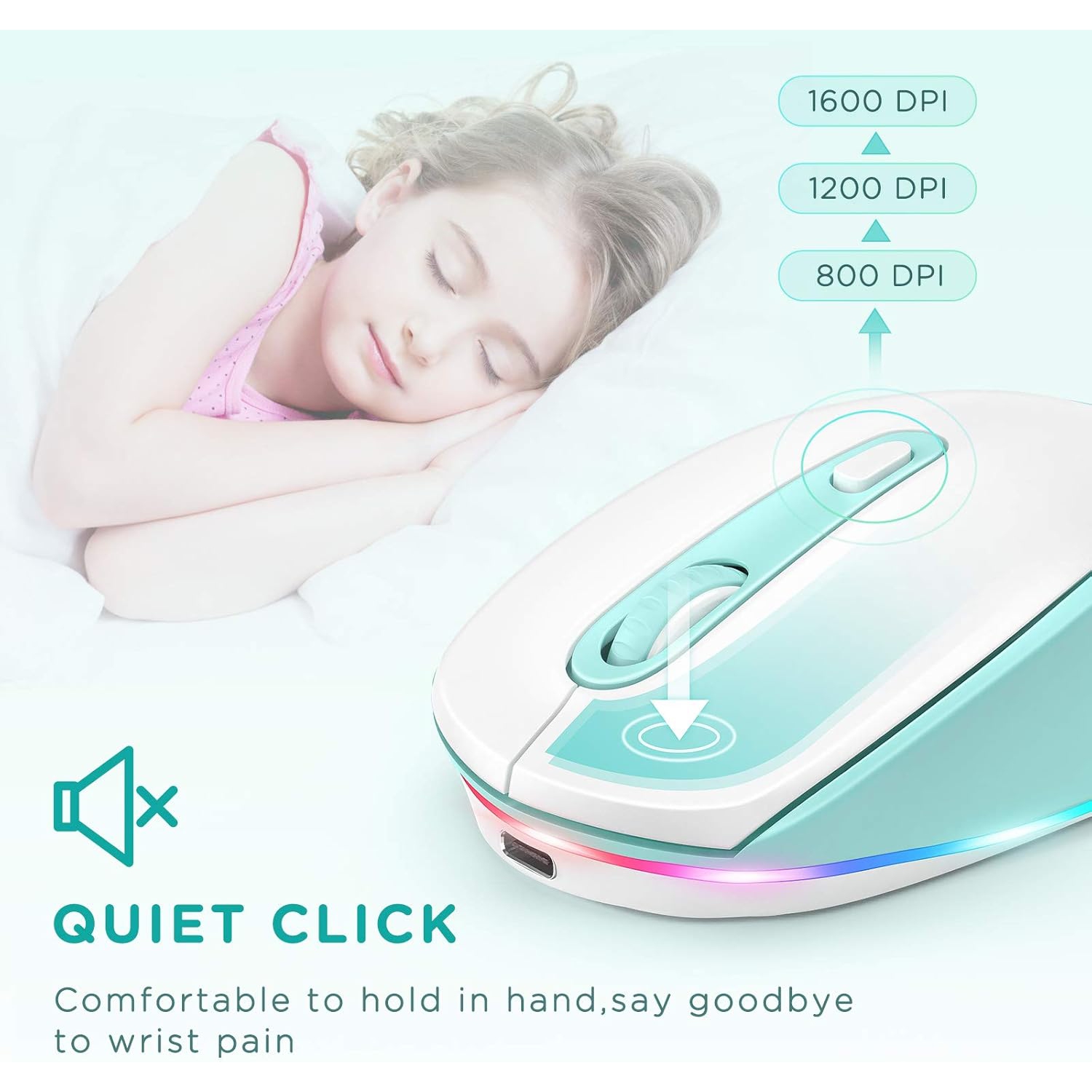 Wireless Mouse, Rechargeable Light Up Mouse for Laptop, Small Cordless Mice with Quiet Click LED Rainbow Lights for PC Computer Kids Chromebook