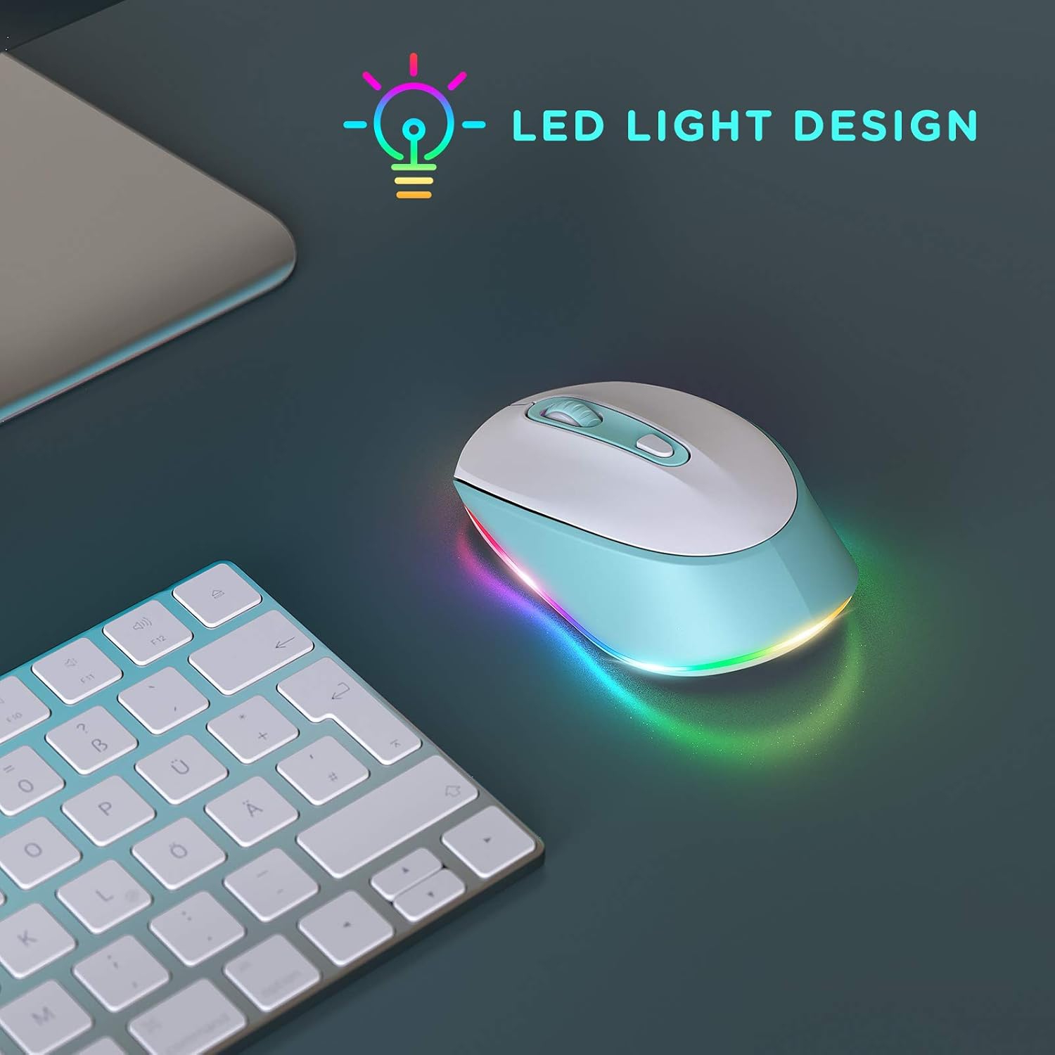 Wireless Mouse, Rechargeable Light Up Mouse for Laptop, Small Cordless Mice with Quiet Click LED Rainbow Lights for PC Computer Kids Chromebook