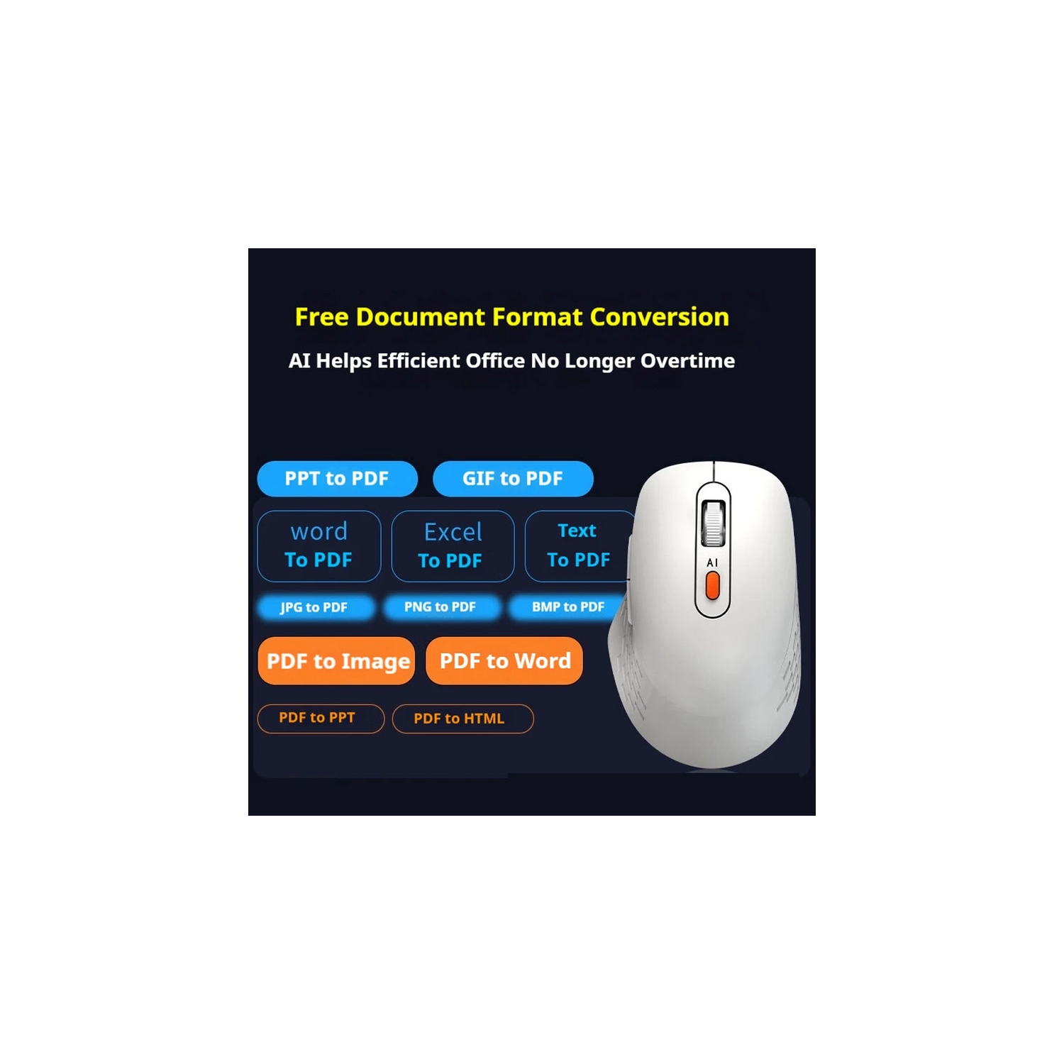 Bluetooth Intelligent Wireless Mouse Multilingual Ai Writing Ai Creation Ai Drawing Rechargeable Long-Lasting Battery Life(Black)