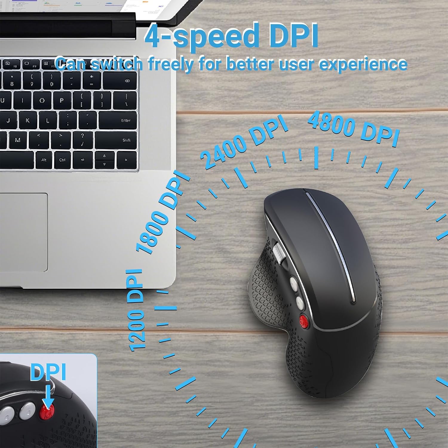Wireless Ergonomic Vertical Mouse, 10M Range, 5 Buttons, 2.4G Optical, Wrist Pain Relief