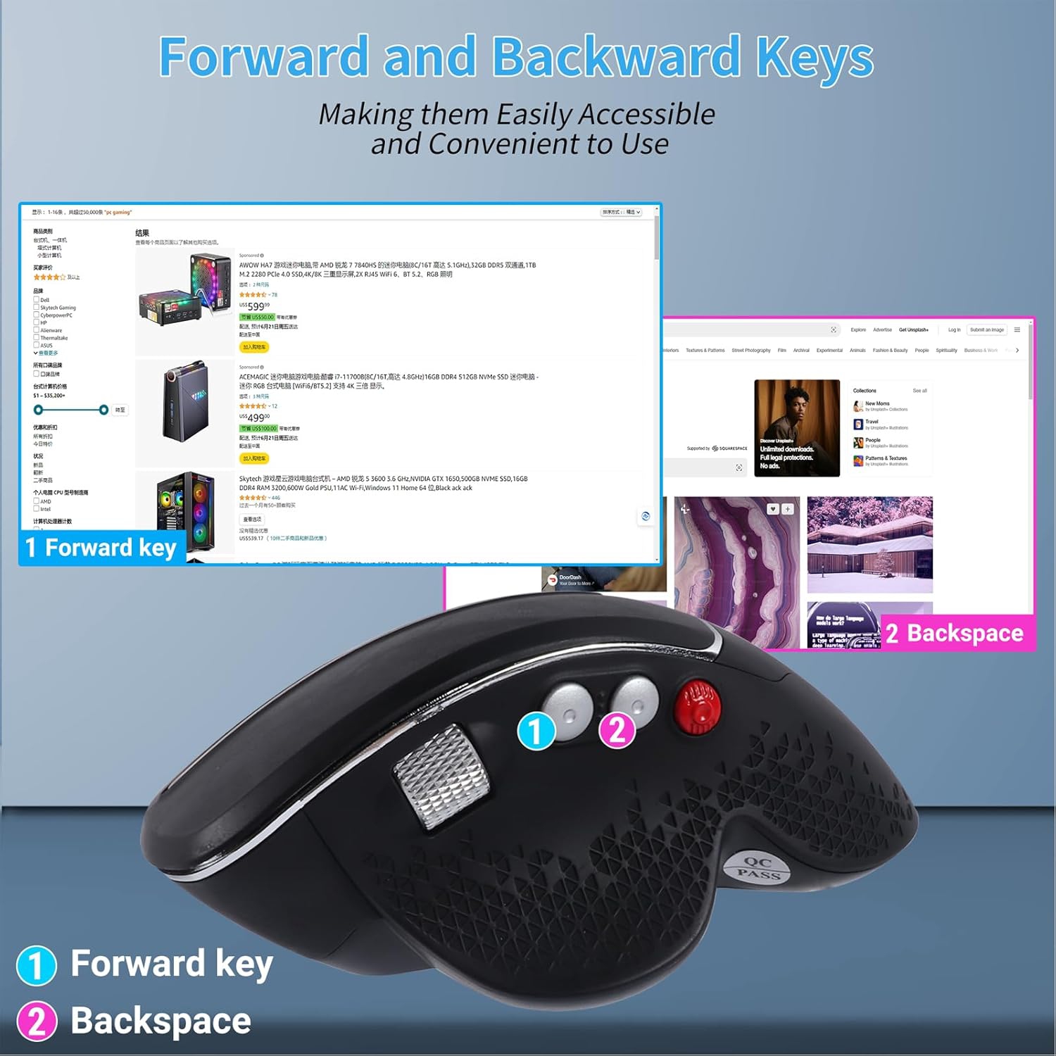 Wireless Ergonomic Vertical Mouse, 10M Range, 5 Buttons, 2.4G Optical, Wrist Pain Relief