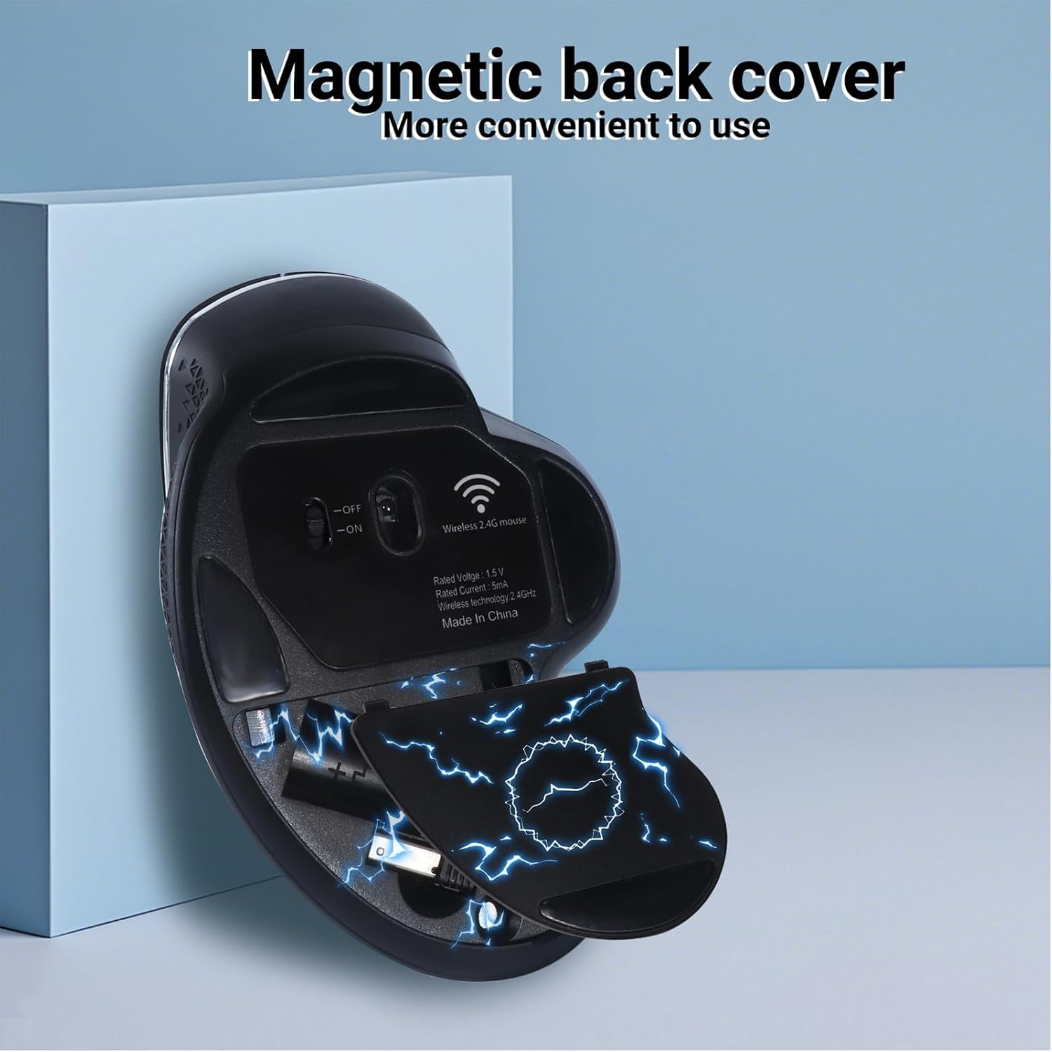 Wireless Ergonomic Vertical Mouse, 10M Range, 5 Buttons, 2.4G Optical, Wrist Pain Relief