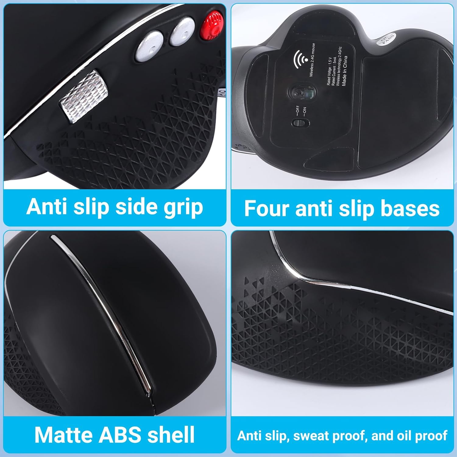 Wireless Ergonomic Vertical Mouse, 10M Range, 5 Buttons, 2.4G Optical, Wrist Pain Relief