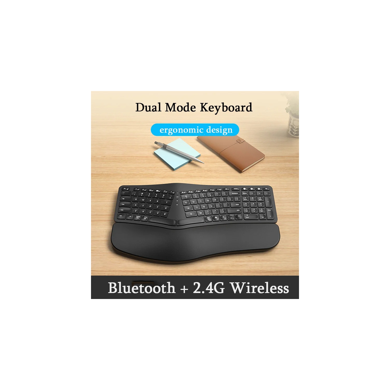 Backlit Wireless Ergonomic Keyboard Wireless Split Keyboard 2.4G Bluetooth Keyboard Set with Scissor Switch and Palm Rest