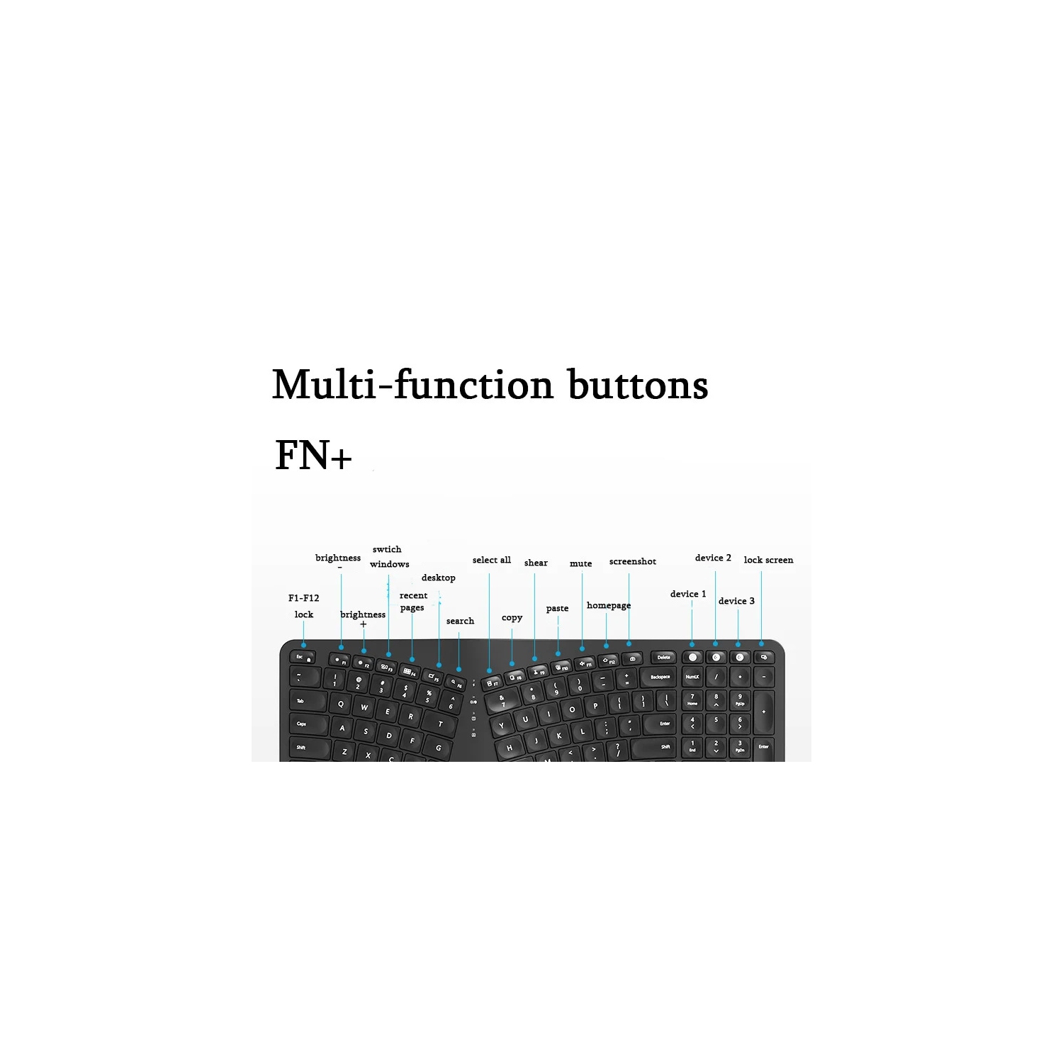 Backlit Wireless Ergonomic Keyboard Wireless Split Keyboard 2.4G Bluetooth Keyboard Set with Scissor Switch and Palm Rest