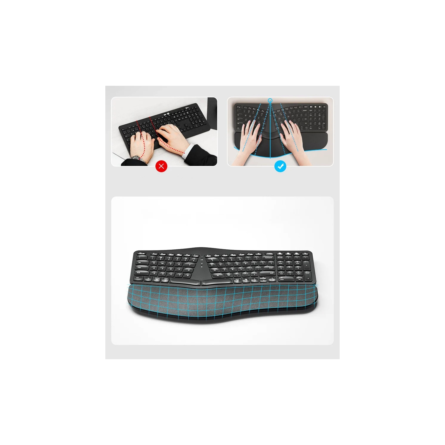 Backlit Wireless Ergonomic Keyboard Wireless Split Keyboard 2.4G Bluetooth Keyboard Set with Scissor Switch and Palm Rest
