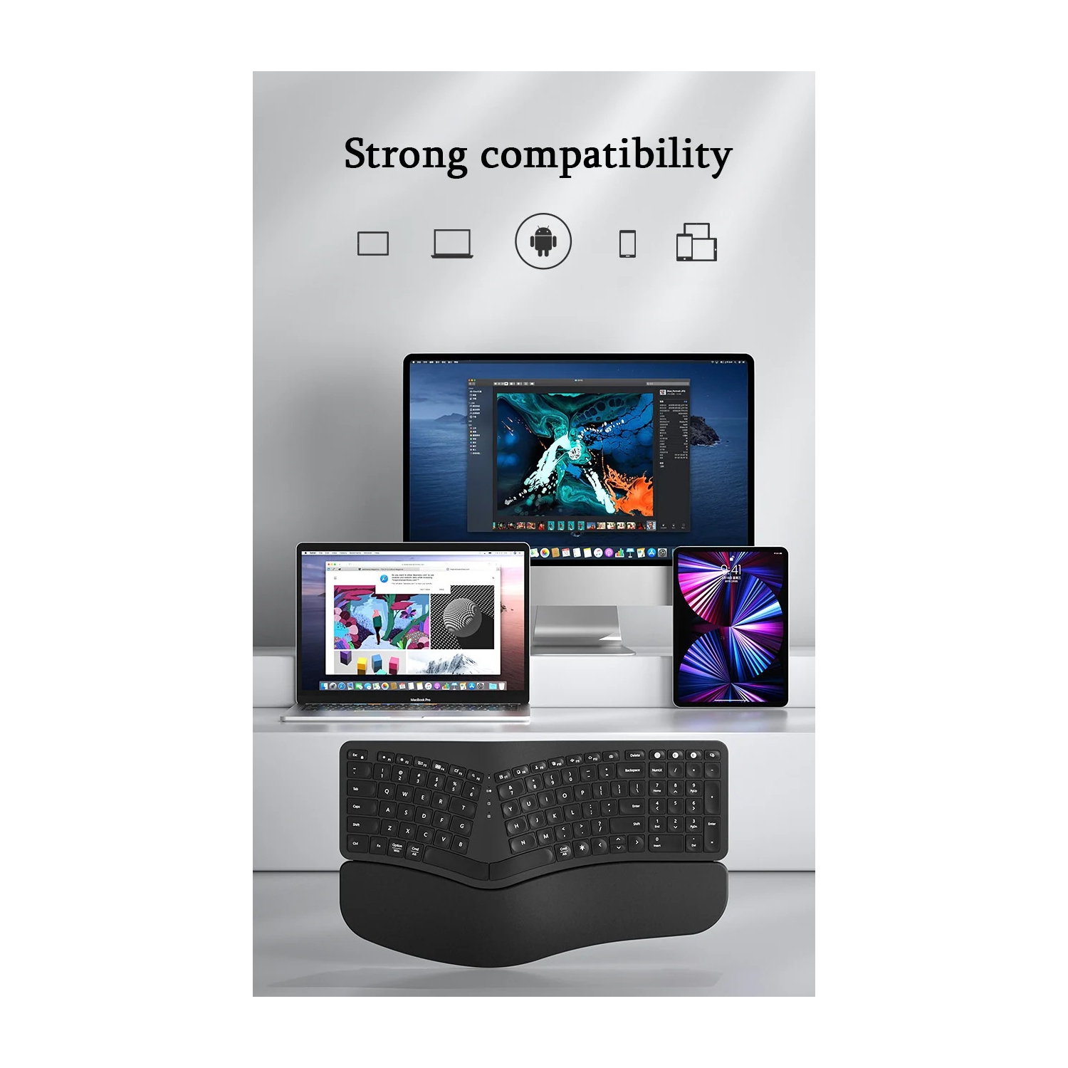 Backlit Wireless Ergonomic Keyboard Wireless Split Keyboard 2.4G Bluetooth Keyboard Set with Scissor Switch and Palm Rest