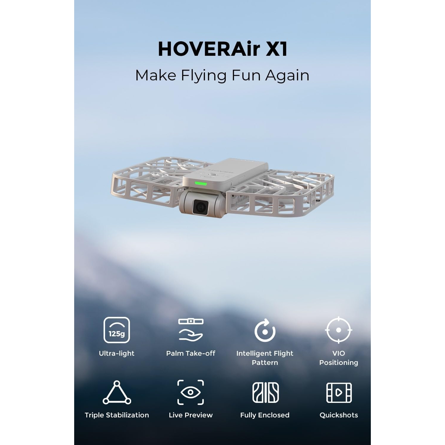 Open Box - HOVERAir X1 Self-Flying Camera, Pocket-Sized Drone HDR Video Capture with Palm Takeoff, Intelligent Flight Paths & Many More - White
