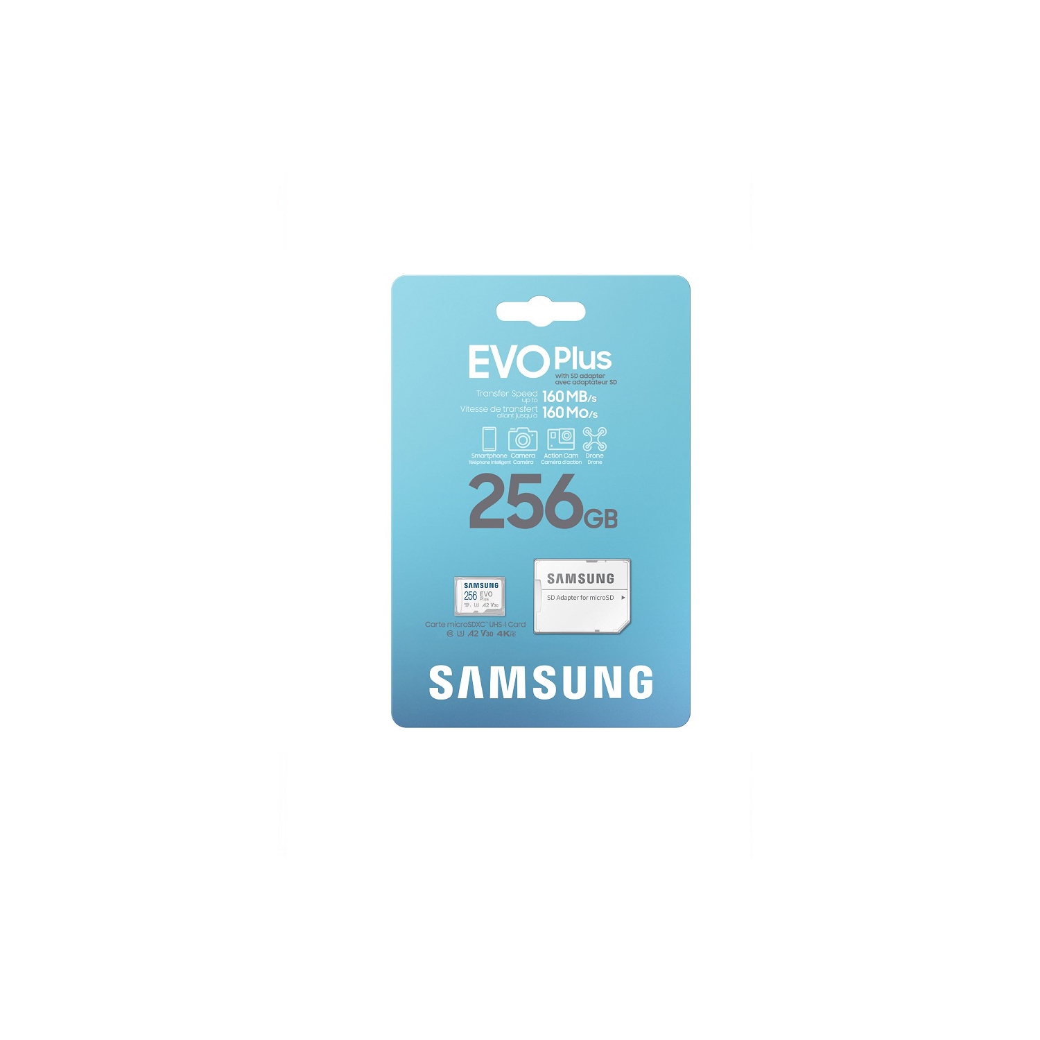 Remis à neuf Samsung EVO Plus + adaptateur 256&nbsp;Go Carte mémoire microSDXC 160&nbsp;Mo/s MB-MC256SA/CA