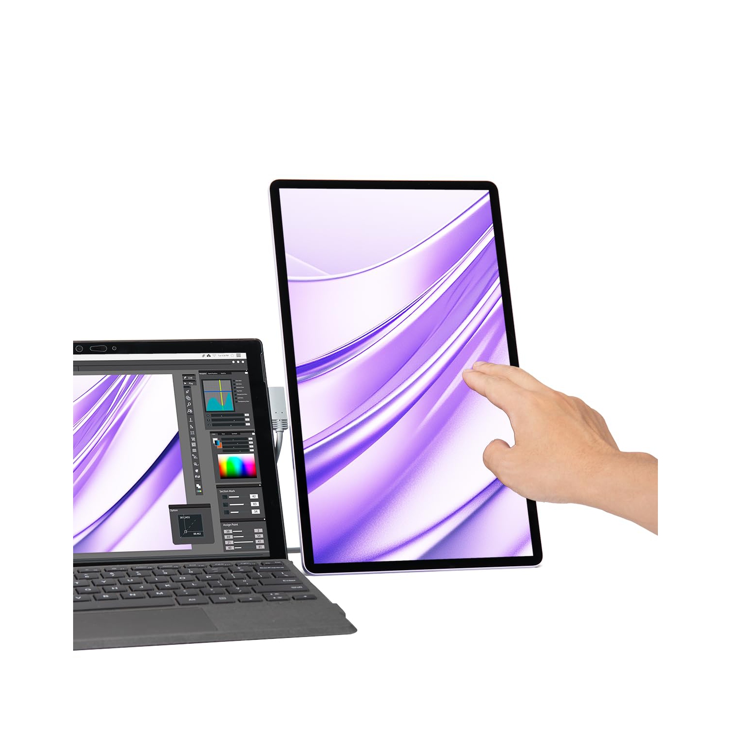 SOTSU FlipAction Touch 14" Premium Portable Monitor SFA14TCLL, FHD IPS Pivoting Dual Laptop Screen, Touchscreen for Cellphone, Gaming, Chrome,