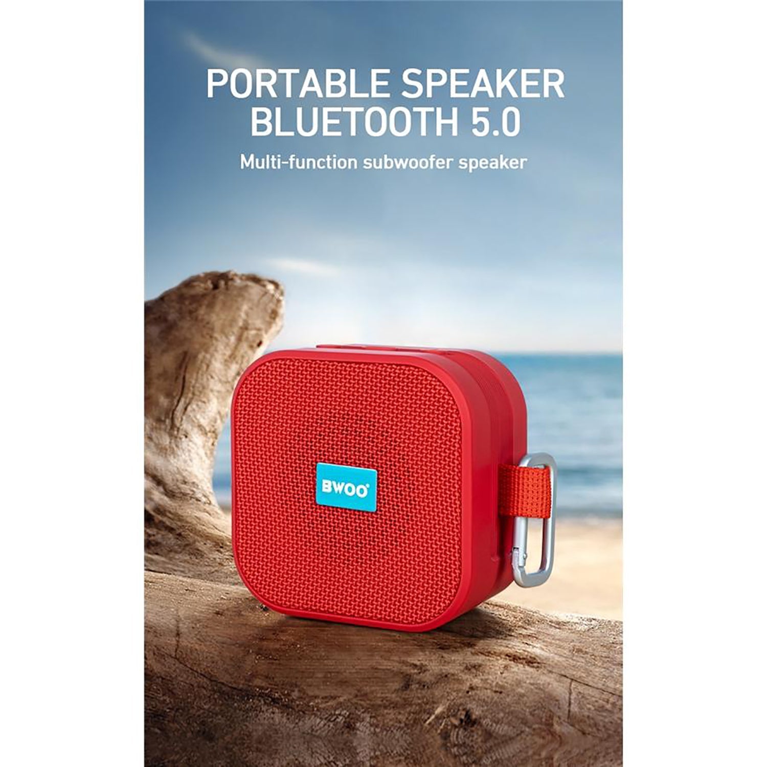 BWOO BS-54G - Portable Waterproof Bluetooth 5.0 Speaker with TF Card, AUX, USB, FM, Grey