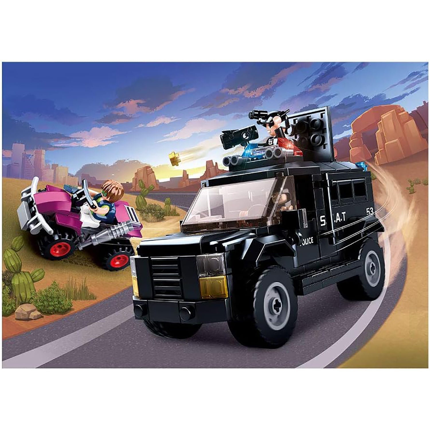 Sluban - Ensemble de blocs de construction de camion de police et de VTT avec 3 figurines, 293 pièces