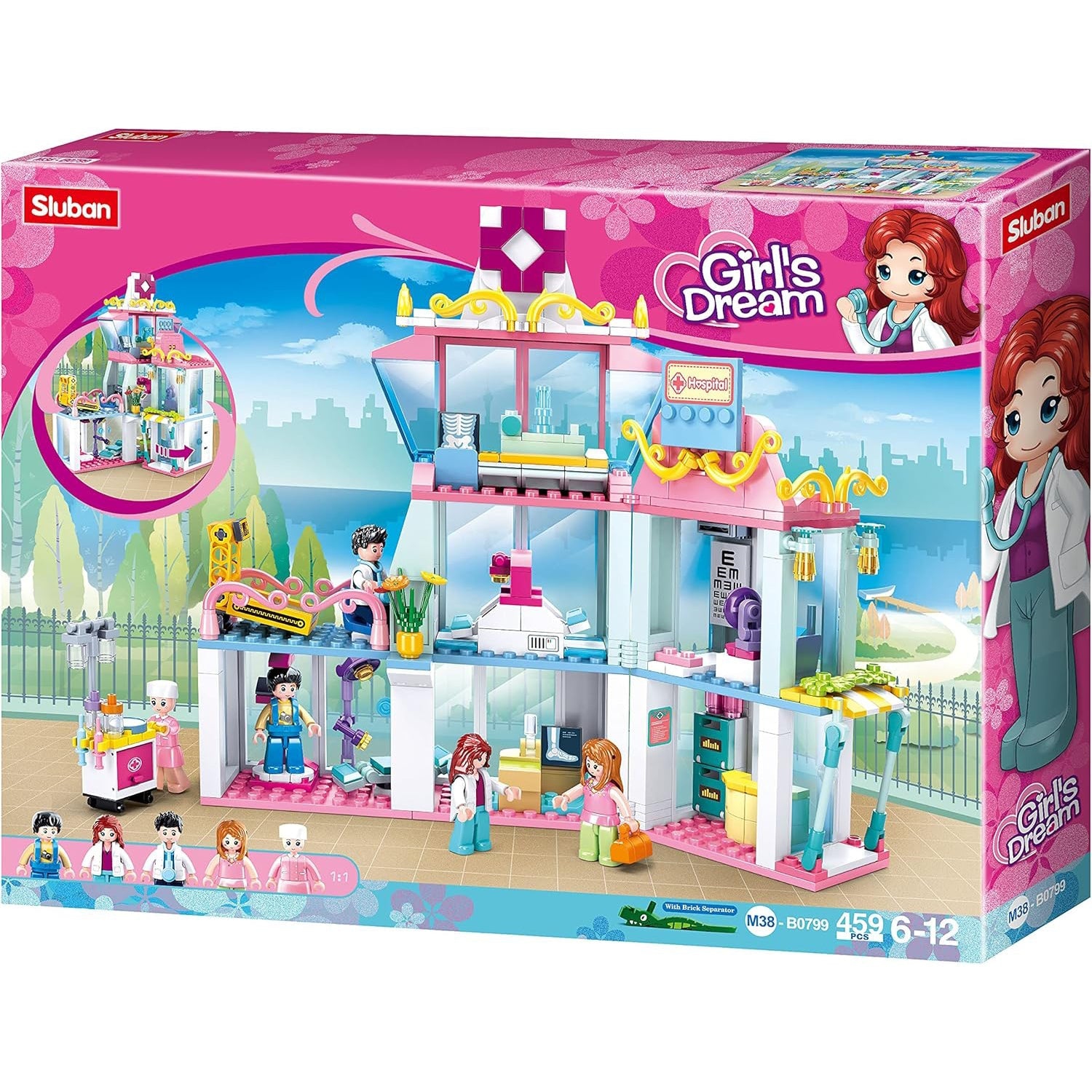 Sluban - Dream Hospital Building Blocks Set with 5 Figures, 459 Pieces