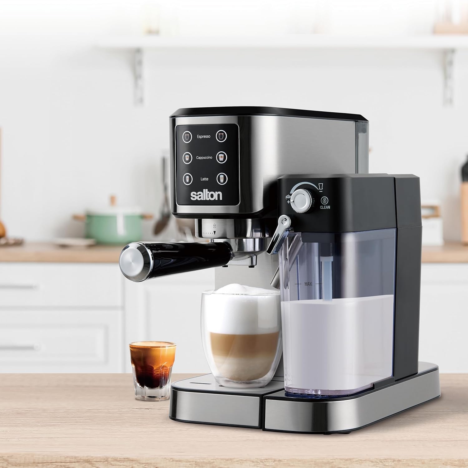 Salton – Machine à espresso 3-en-1 Barista+, contenant à lait amovible, acier inoxydable