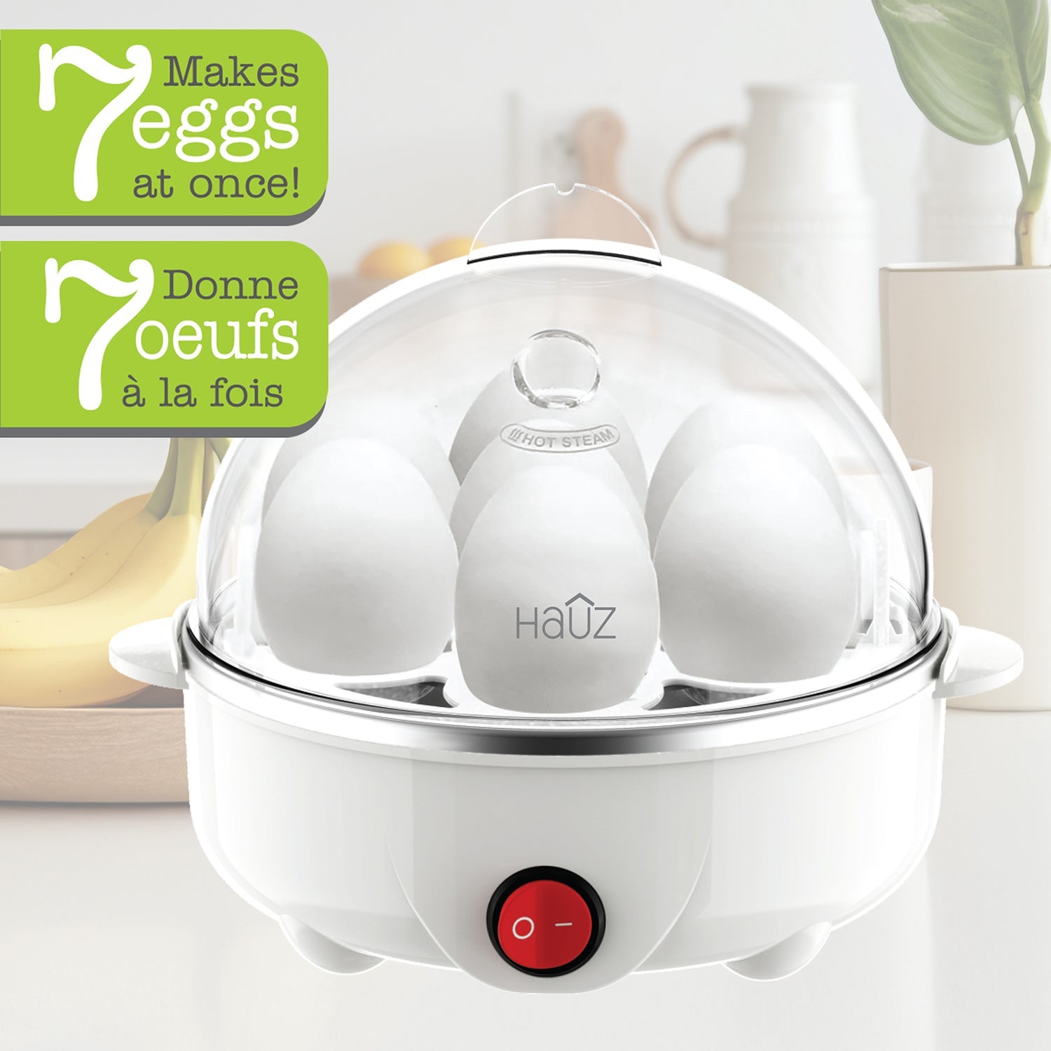 Hauz - 3 in 1 Egg Cooker, Boiled, Poached or Omelette, BPA Free, White