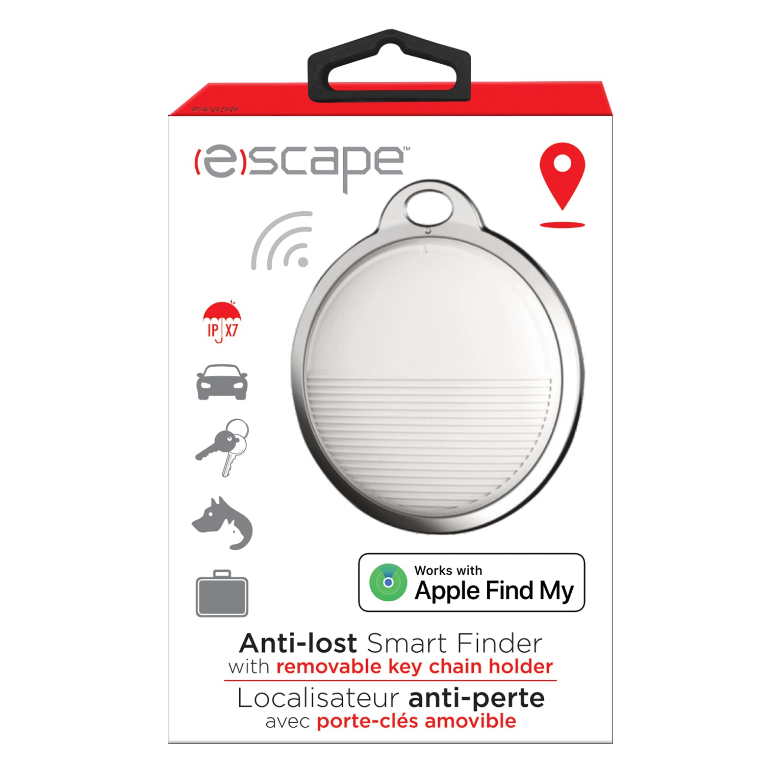 Escape - Localisateur anti-perdu pour iOS avec porte-clés amovible, gris