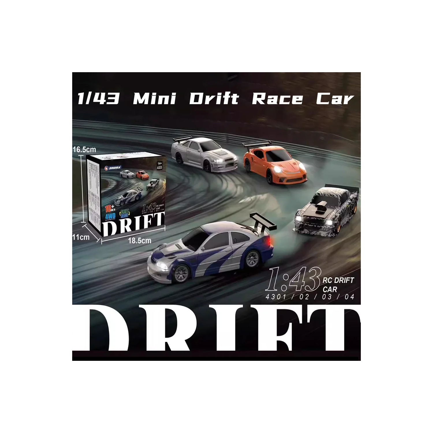 JIABAILE 4301/02/03/04 RTR 1/43 2.4G 4WD Drift RC Car Mini Race LED Light Radio Control High-Speed Motor On-Road Racing Vehicle Model Boys Gifts