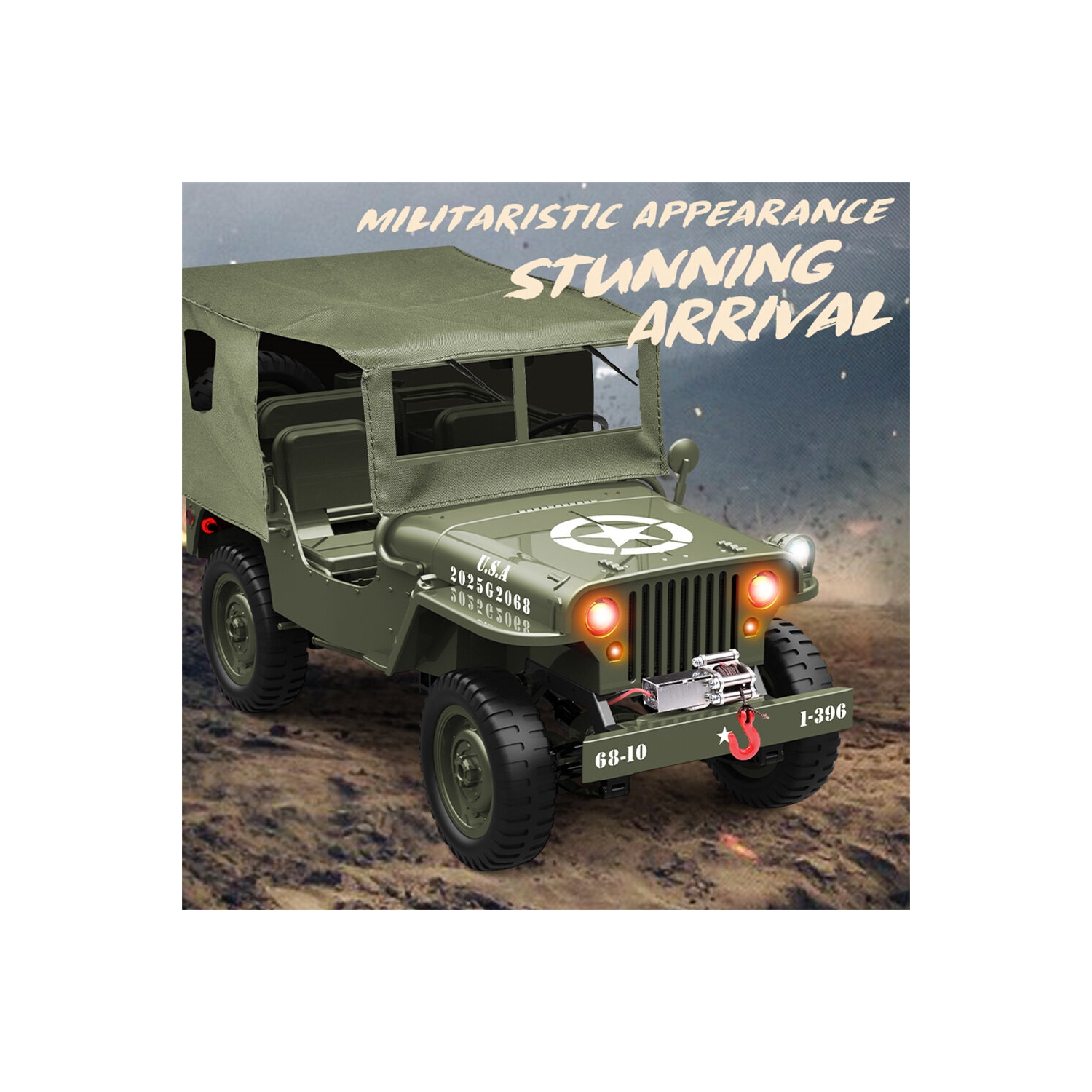 JJRC C8815 RTR 1/10 2.4G 4WD RC Car Willys Military Truck for Jeep Off-Road Climbing LED Light Optional Winch Canopy Metal Frame Rock Crawler Full Proportional Vehicles Models Toys