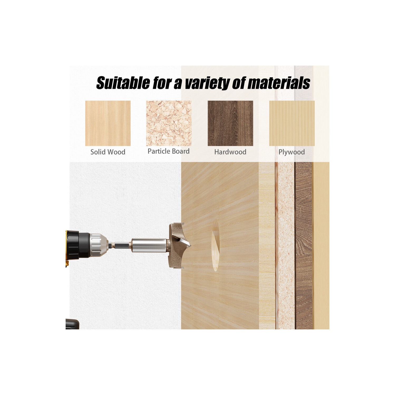 10&nbsp;mm to 50&nbsp;mm – Foret de bois professionnel à tige hexagonale à charnière de travail du bois, lame bordée en carbure de tungstène à trois