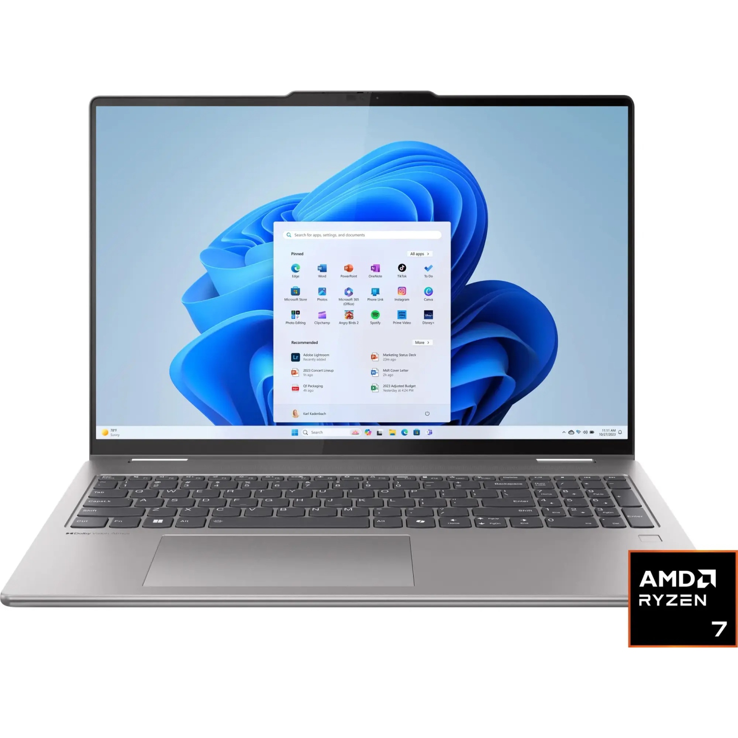 Lenovo - Yoga 7 2-in-1 16" 2K 1900 x 1200 Touchscreen Laptop - AMD Ryzen 7 8840HS with 16GB LPDDR5X Memory - 1TB SSD - Artic Grey - Copilot AI - Wi-Fi 6E - Fingerprint reader