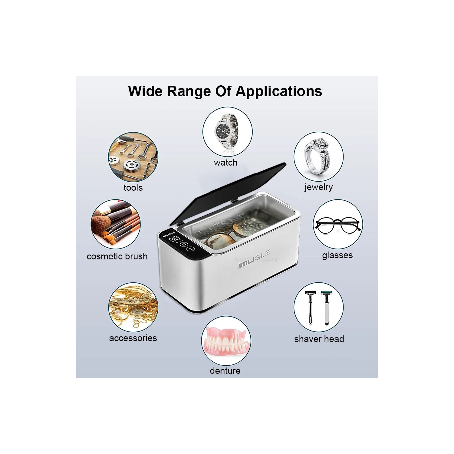 Mugle 40&nbsp;W – Nettoyeur à bijoux portatif 46&nbsp;kHz U1trasonic Vibration Power avec écran tactile 4 réglages de temps de nettoyage et 304