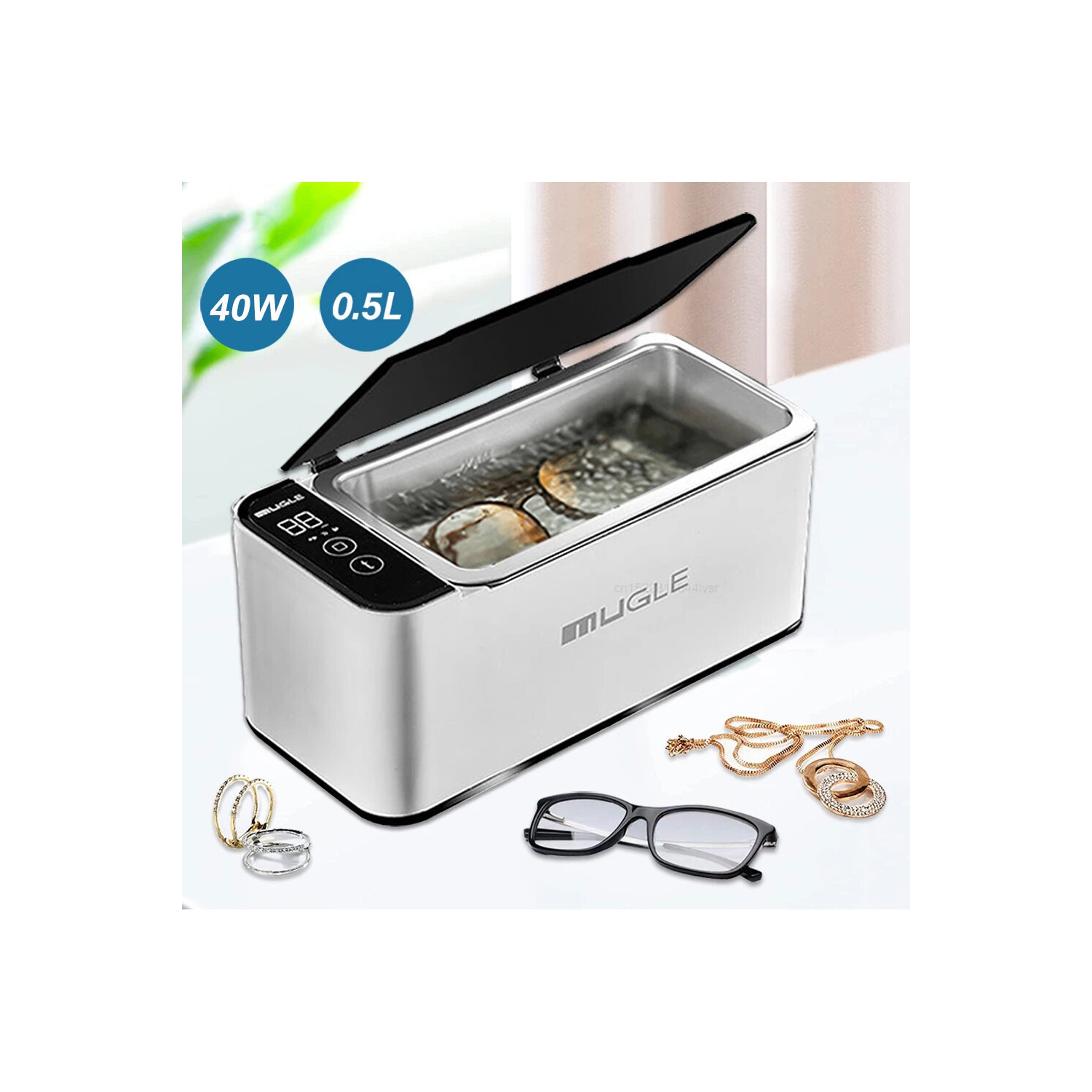 Mugle 40&nbsp;W – Nettoyeur à bijoux portatif 46&nbsp;kHz U1trasonic Vibration Power avec écran tactile 4 réglages de temps de nettoyage et 304