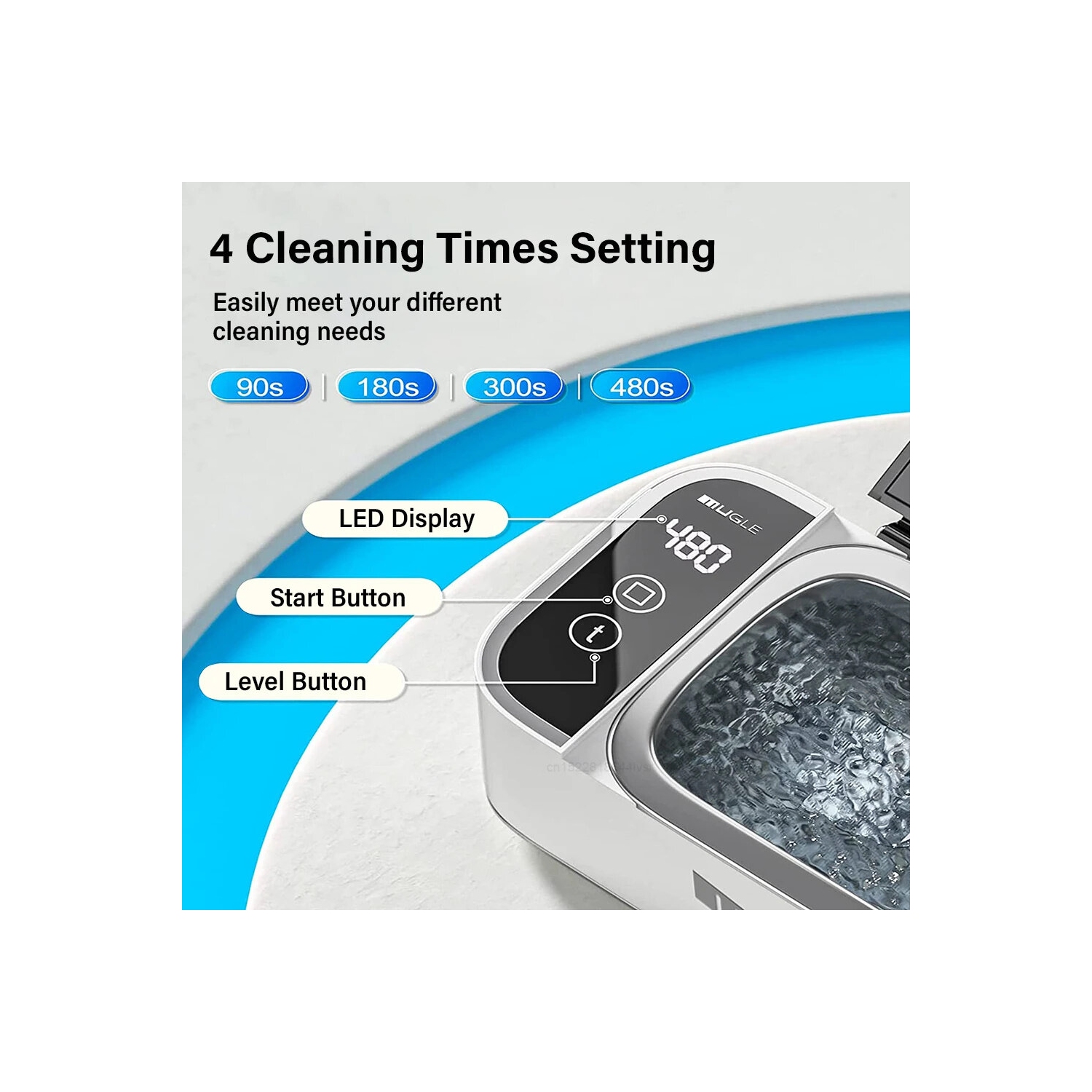 Mugle 40&nbsp;W – Nettoyeur à bijoux portatif 46&nbsp;kHz U1trasonic Vibration Power avec écran tactile 4 réglages de temps de nettoyage et 304