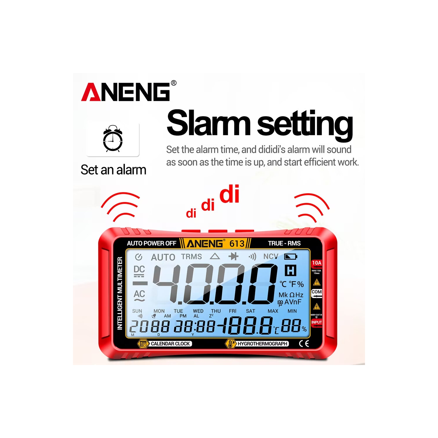 ANENG 613Pro Smart Multimeters DC/AC Voltage Capacitor Tester 4000 Counts 10A Current 600V Voltmeter Test Alarm Clock Set Tools
